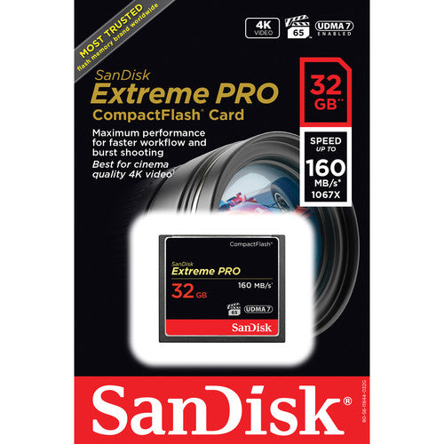 SanDisk Extreme PRO 32GB CompactFlash Card - 160MB/s High-Speed Performance for Professional DSLR Cameras & HD Video Recording