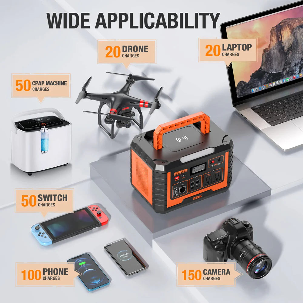 EBL MP1000 Portable Power Station 999Wh 1000W Solar Generator - Perfect for Camping, RV Trips, and Emergency Backup Power