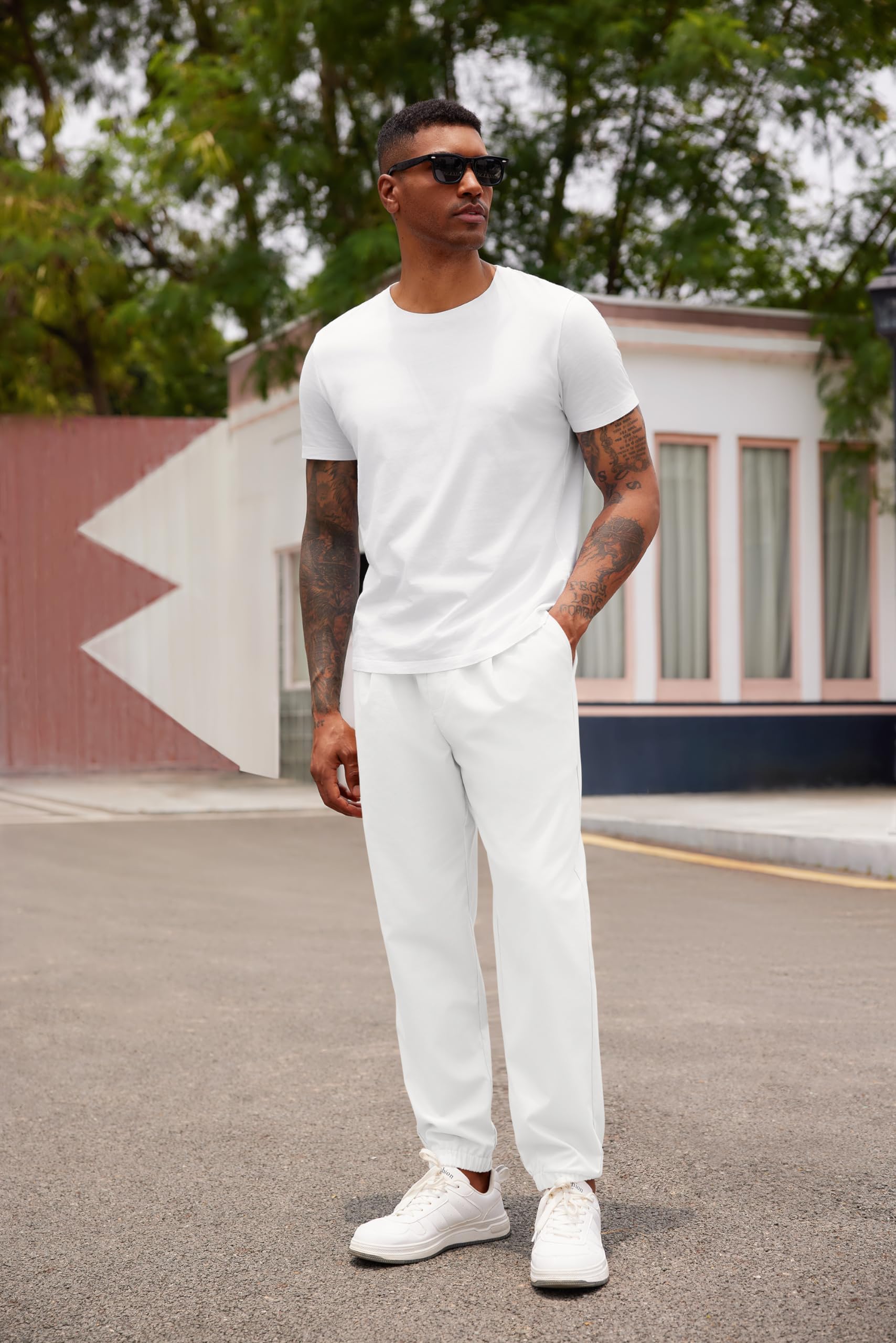 COOFANDY Men's Linen Casual Pants - Lightweight Breathable Joggers with Elastic Waist & Drawstring - Yoga, Beach, Lounge Pants with Pockets for Summer Comfort