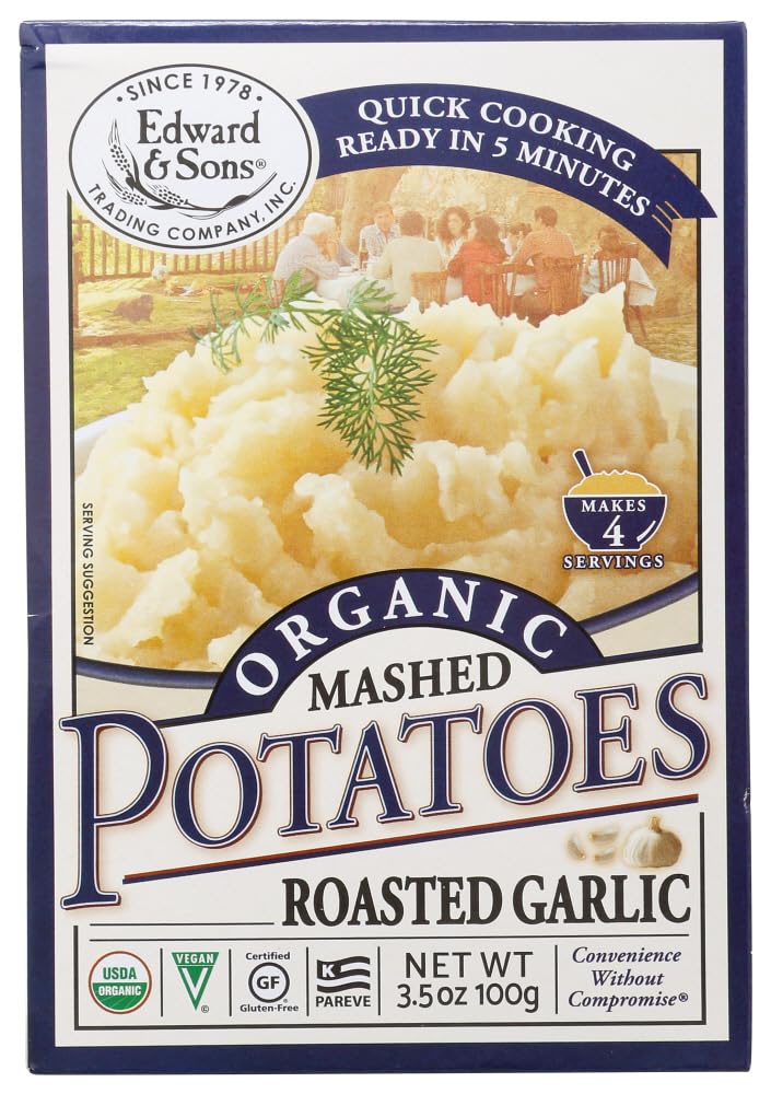 Organic Roasted Garlic Mashed Potatoes by Edward & Sons | 3.5 oz (Pack of 6) | Gluten-Free, Vegan Instant Side Dish for Thanksgiving, Holiday Meals & Quick Family Dinners