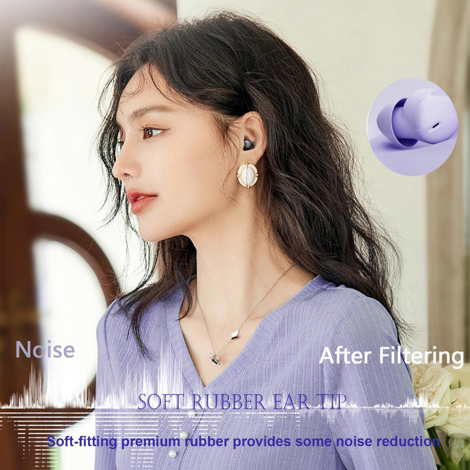 Xmenha Invisible Purple Bluetooth Sleep Earbuds for Side Sleepers - Wireless Noise Canceling Tiny Earbuds for Small Ears, Comfortable Hidden Headphones for Nighttime Use, Travel & Meditation