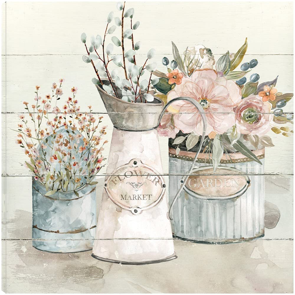 Botanical Wall Art Canvas - 37x37 Inch Floral Shiplap Decor by Artist Carol Robinson | Perfect for Bathroom, Bedroom & Living Room Decor | High-Quality Plant Pictures & Flower Market Artwork