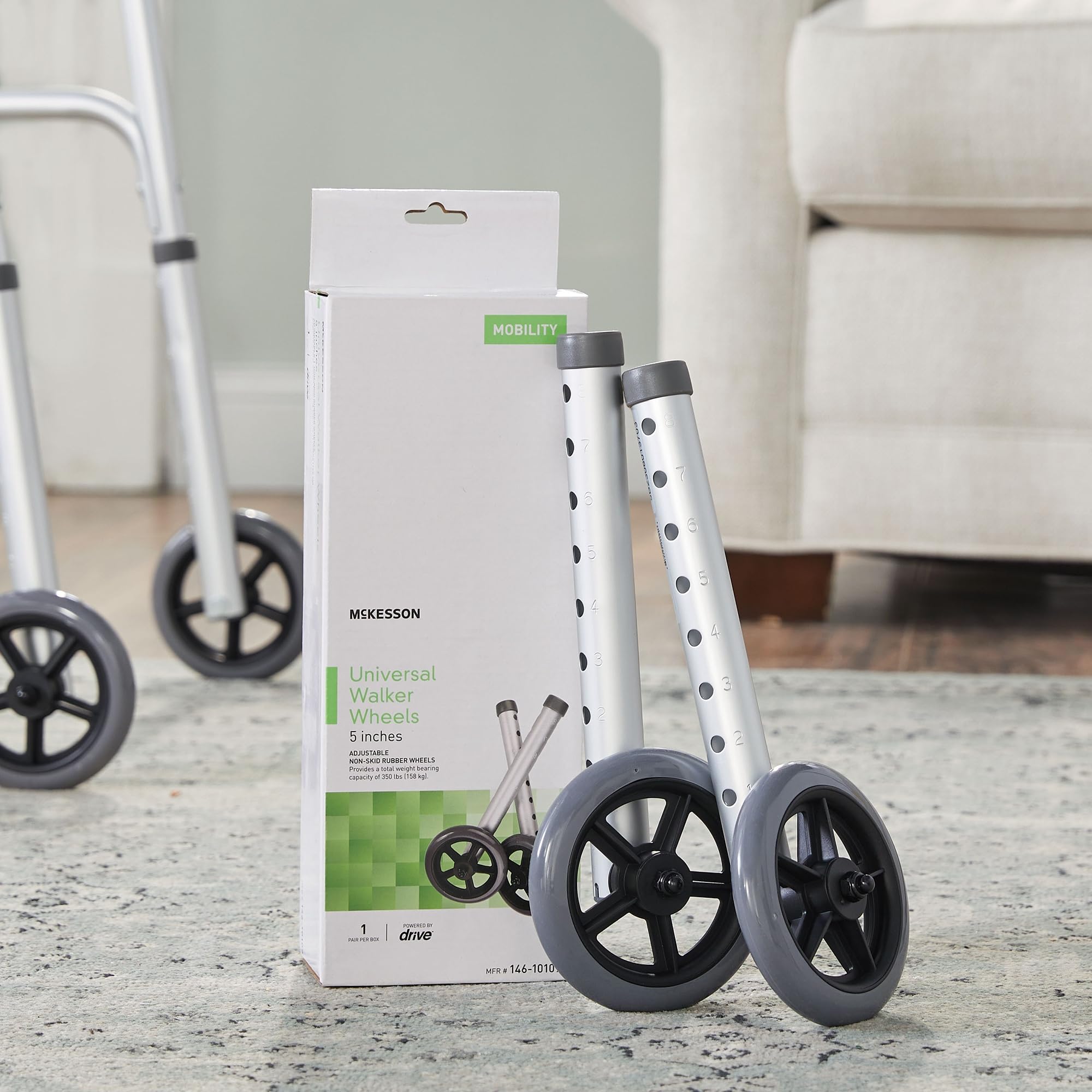 McKesson Universal Walker Wheels - Adjustable 5-Inch Caster Wheels (25 Pairs) - Ideal for Mobility Walkers, Rollators, and Medical Equipment Replacement