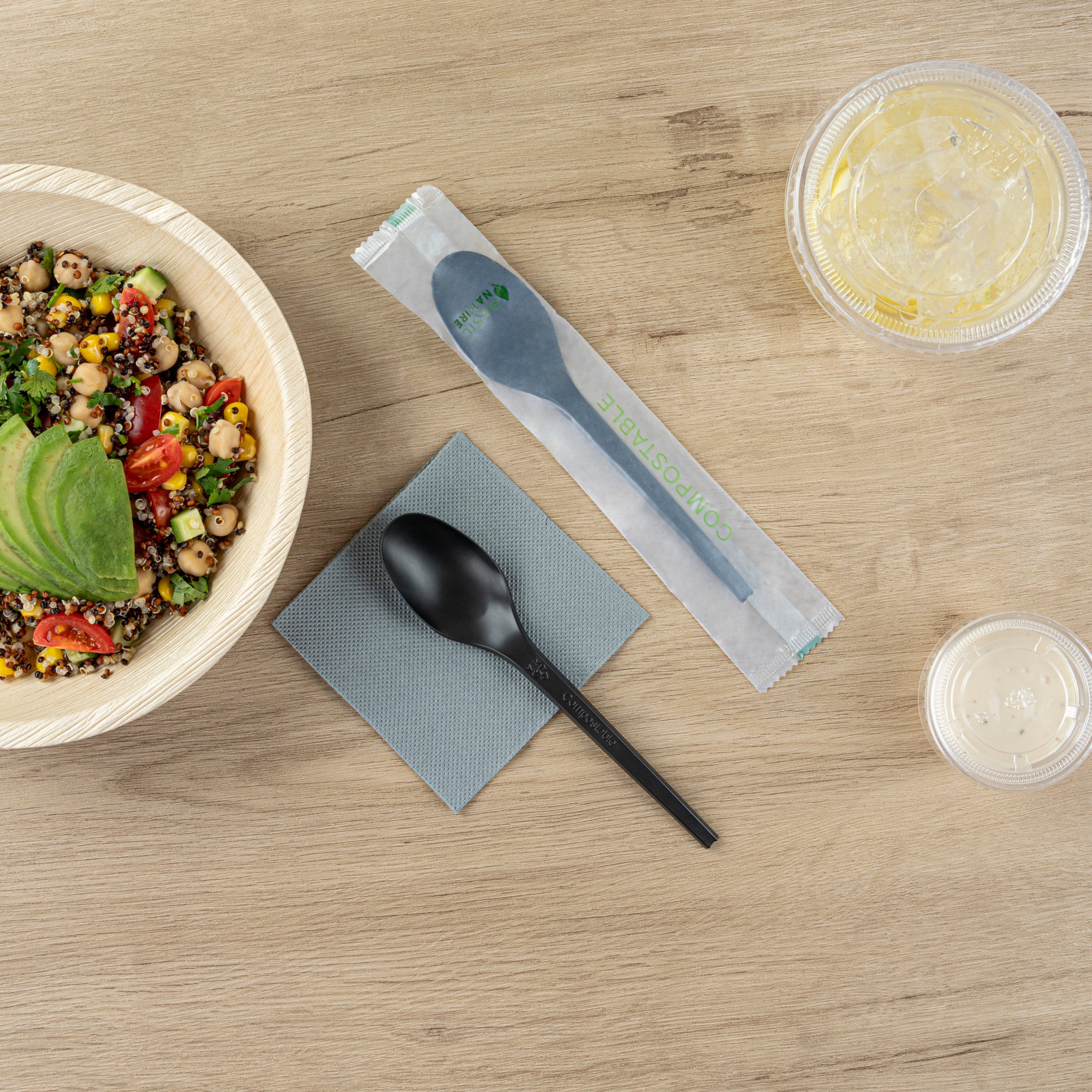 Eco-Friendly Black CPLA Compostable Plastic Spoons - Heat Resistant, 6.5 Inch, 250 Count Bulk Box - Perfect for Parties, Picnics & Catering Events