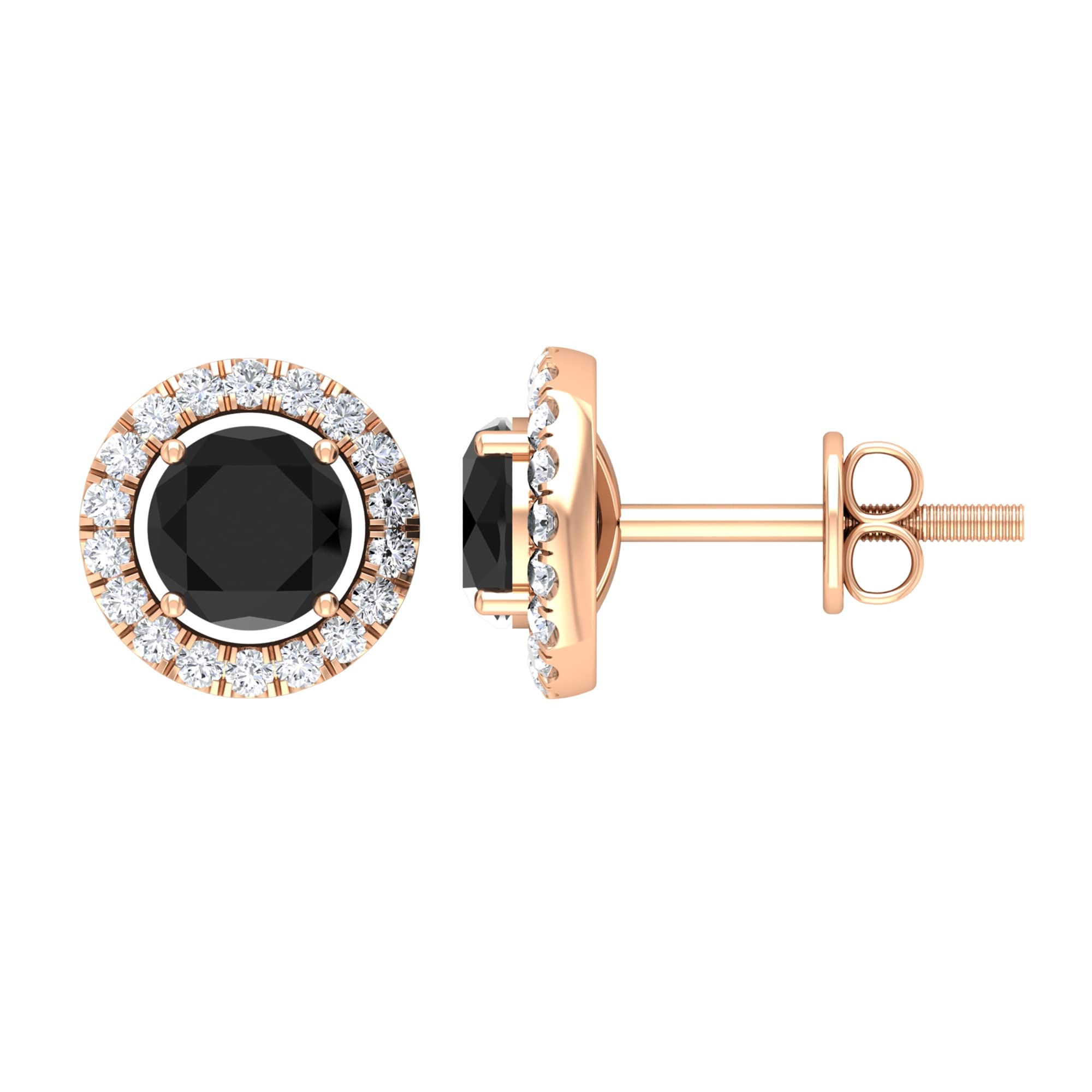 1.50 CT Black Spinel & Diamond Halo Stud Earrings for Women - August Birthstone Jewelry in 14K Solid Gold - Perfect for Gifts, Weddings & Special Occasions