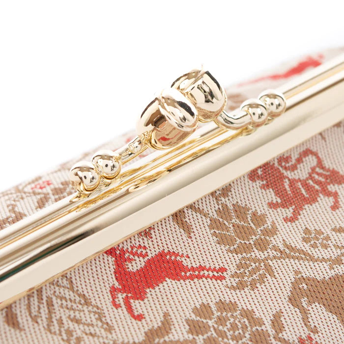Authentic Nishijin Ori Small Tiger/Cream Pouch - Handmade in Kyoto Japan | Premium Cosmetic & Makeup Organizer | Japanese Gamaguchi Style Travel Toiletry Bag | Versatile Stationery Pouch & Bag-in-Bag Organizer for Women's Purse, Office, and Travel Essentials