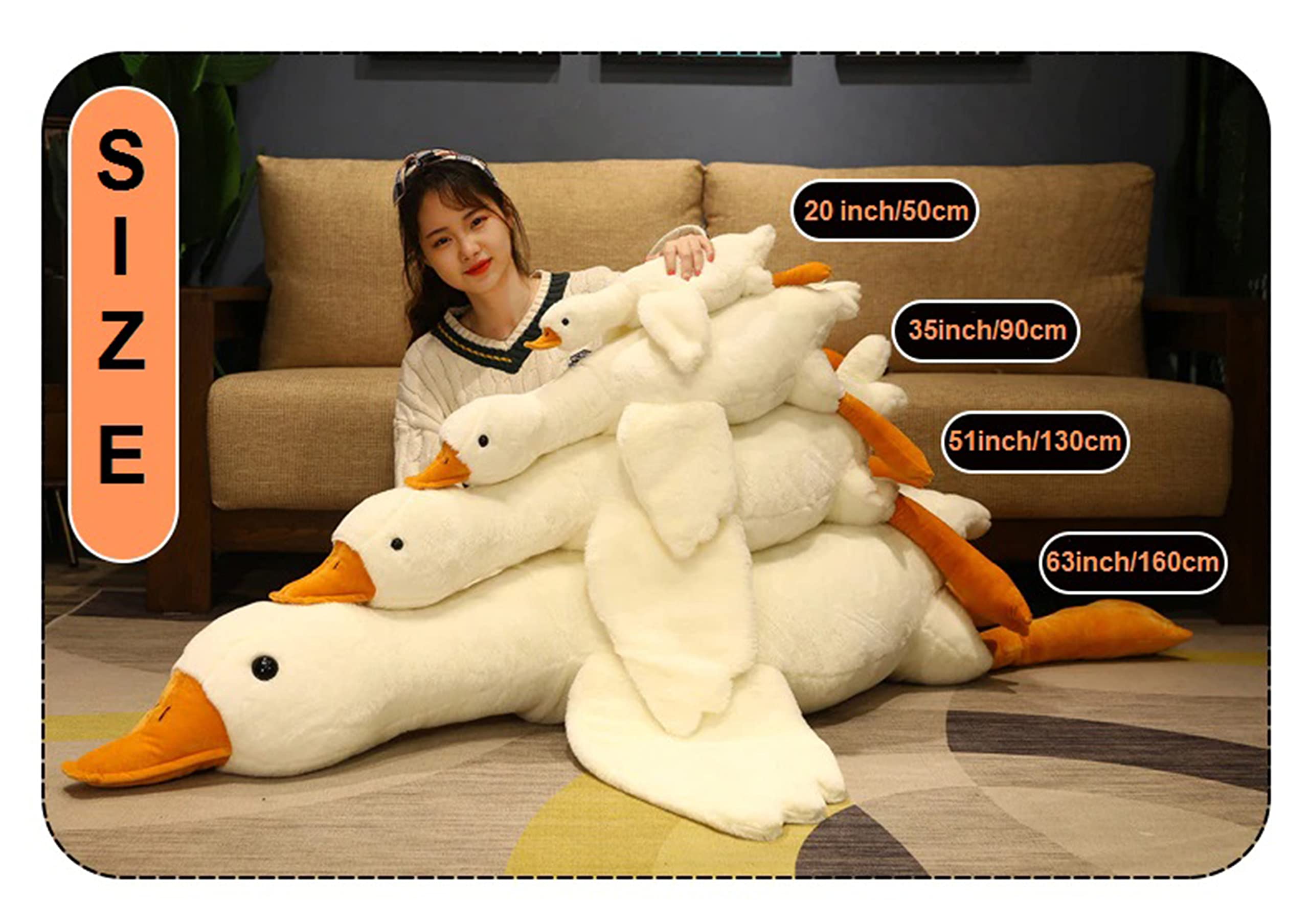 35 Inch Giant Duck Plush Body Pillow - Soft Grey Stuffed Animal for Adults & Kids (90 cm) | Perfect for Cuddling, Bedroom Decor, and Stress Relief