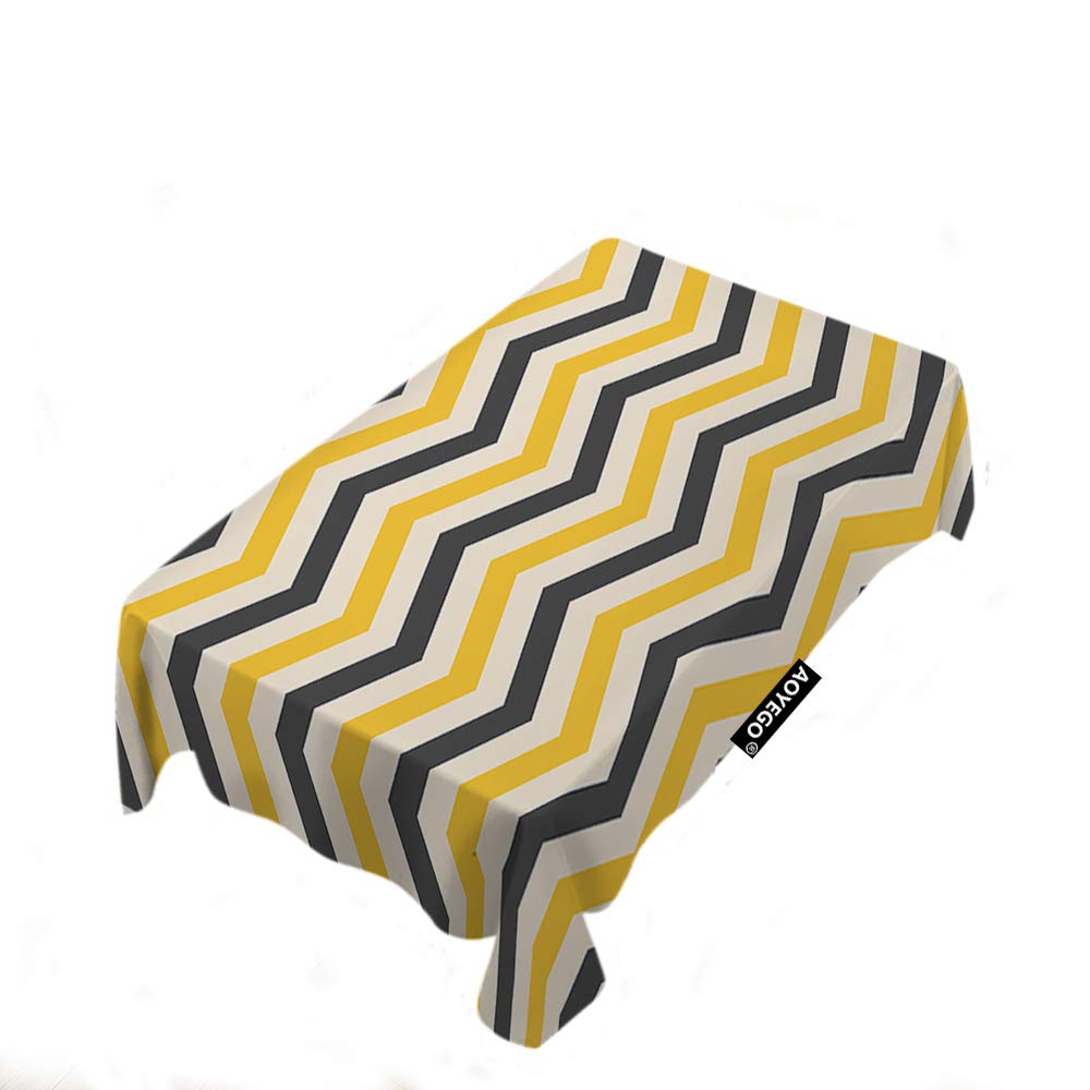 Modern Yellow Chevron Pattern Tablecloth 60x104 Inch - Geometric Herringbone Zigzag Design Polyester Table Cover for Indoor Outdoor Picnic, Party & Dinner Tables - Perfect for Weddings, BBQs and Holiday Decor