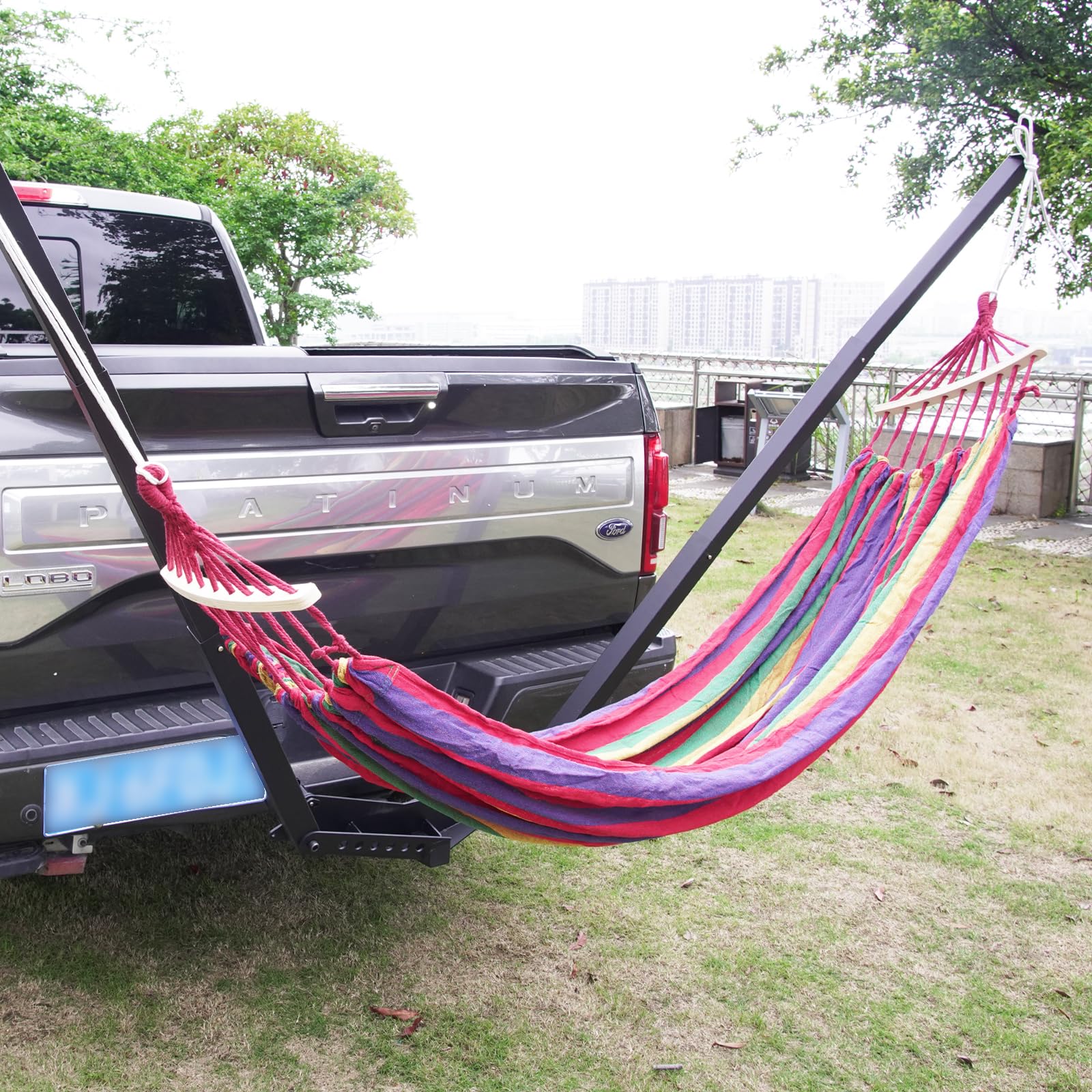 Portable Hammock Hitch Stand Mount - One Piece Design with Parachute Bed for Jeep & Pickup Trucks | Easy Installation | Perfect for Camping, Tailgating & Outdoor Adventures