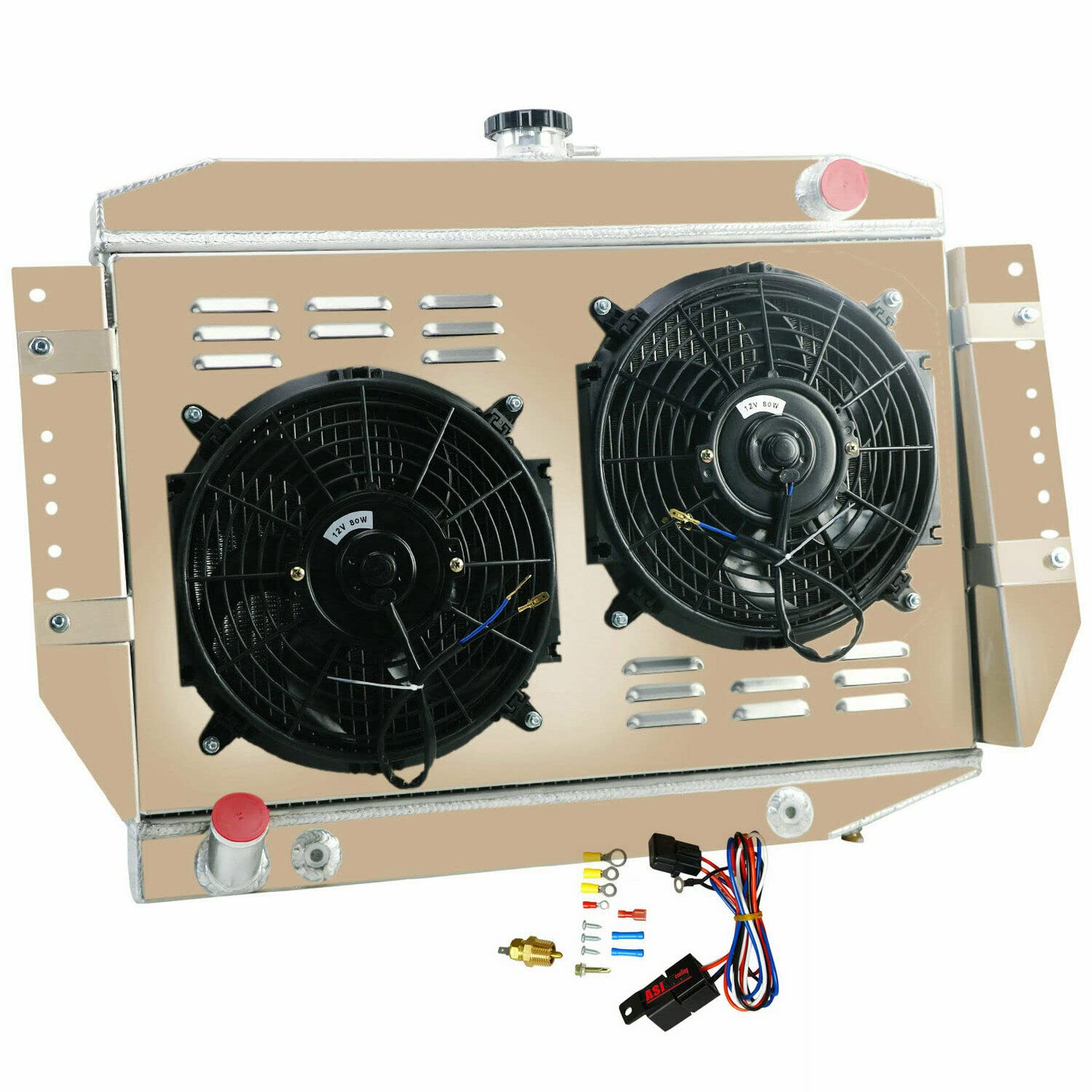 Alloyworks Jeep Radiator - 3 Row Full Aluminum Radiator with Shroud Fan & Relay Kit for 1972-1979 Jeep Wagoneer Cherokee J10 J20 J-2500 J-2600 J-4500 J-4600 J-4700 J-4800 5.9L/6.6L V8 Engines - Perfect for Off-Roading & Classic Jeep Restoration