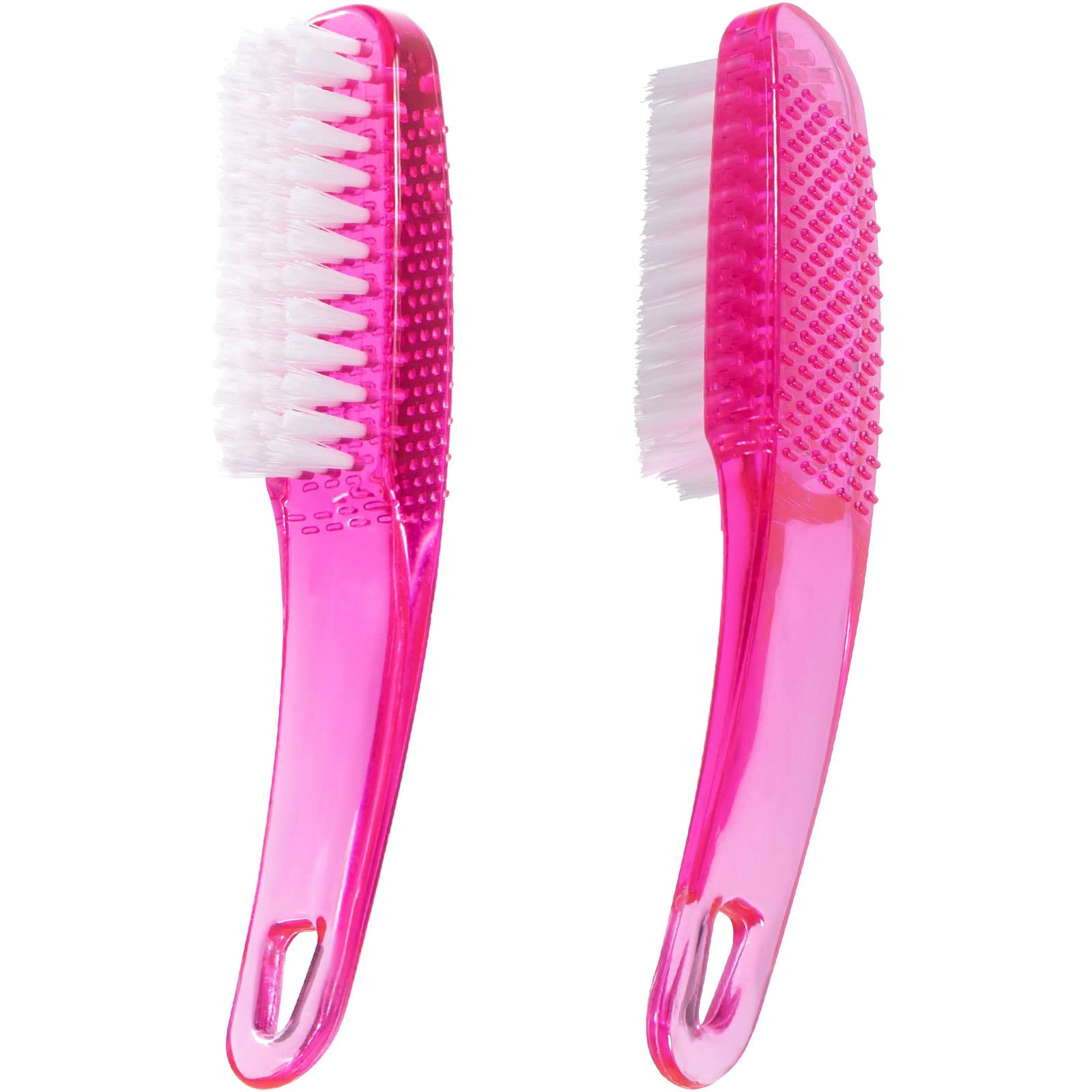 2 Pack Long Handle Nail Cleaning Brushes - Non-Slip Grip for Fingernails & Toes, Pedicure Scrubber for Men & Women (Hot Pink) - Perfect for Home Manicure, Salon Care & Travel Hygiene Essentials