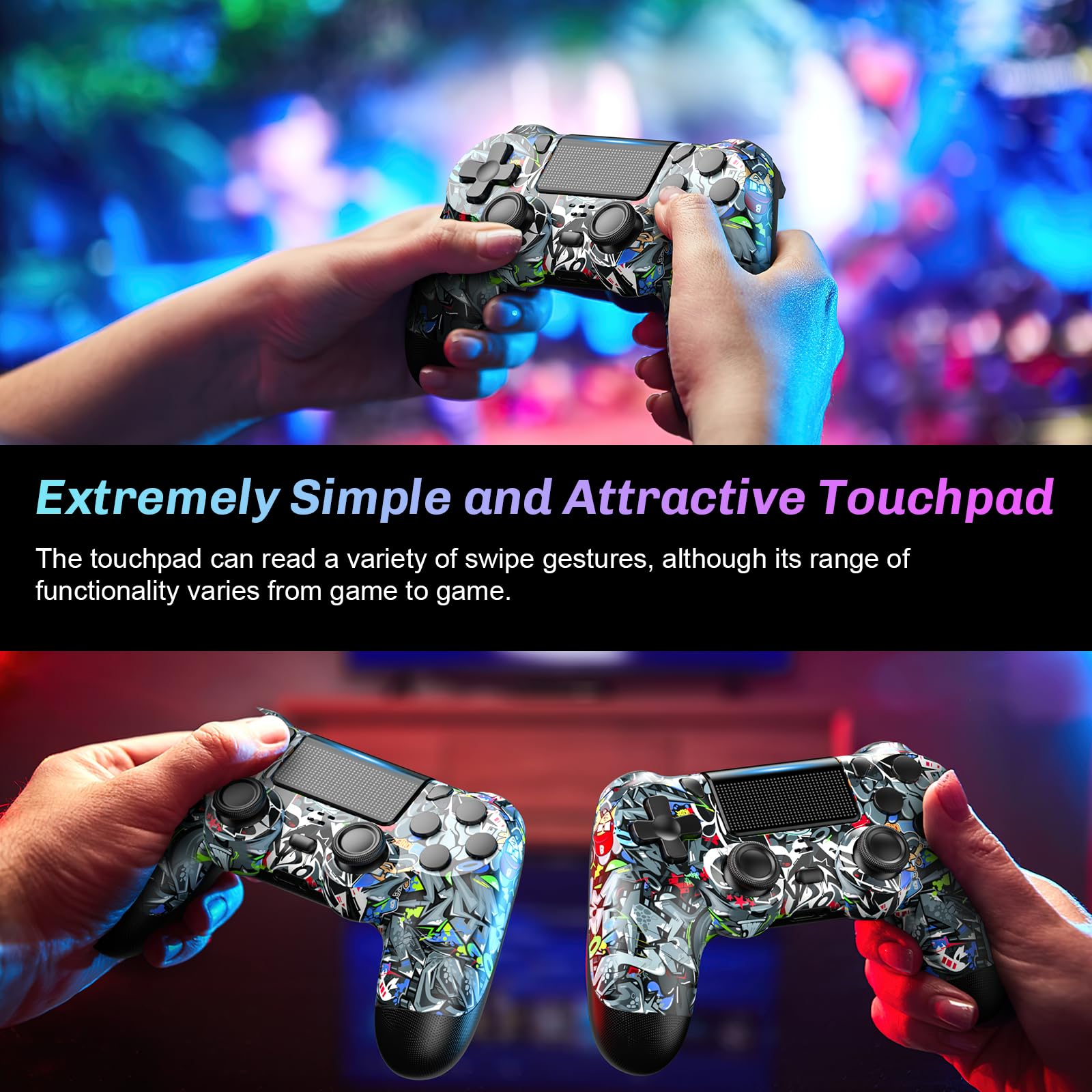 Wireless PS4 Controller Compatible with PS4/PS4 Slim/PS4 Pro - Dual Shock Vibration, 6-Axis Motion Sensor, Built-in Audio - Perfect for Gaming, Streaming & Long Play Sessions