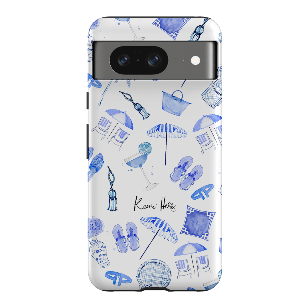 Premium Santorini Sunset iPhone Case - Shatterproof & Slim Design for iPhone 12/13/14/15 - Perfect for Travel, Vacation & Everyday Protection (Blue & White Greek Island Pattern)