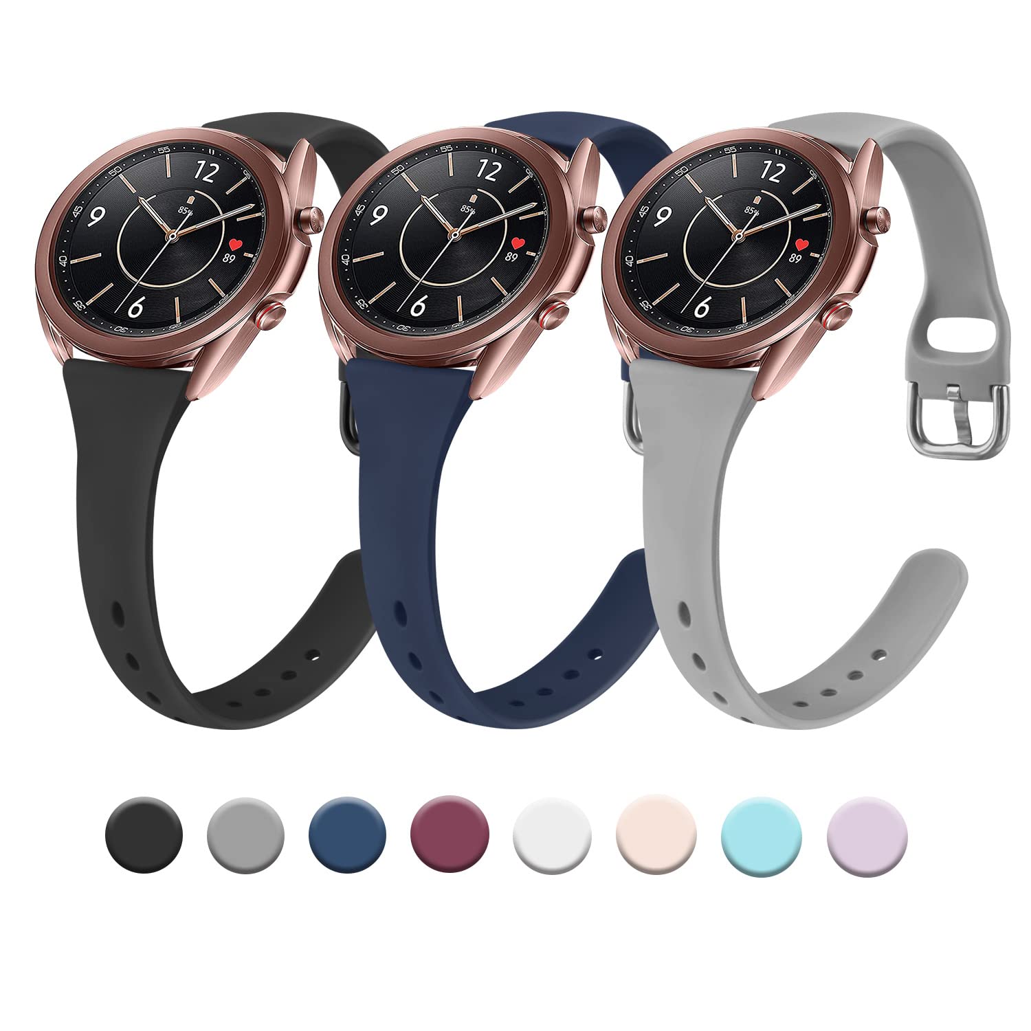 3 Pack Slim Soft Silicone Replacement Bands for Samsung Galaxy Watch 3 (41mm) - 20mm Sport Wrist Strap for Women & Men - Perfect for Workouts, Running & Daily Wear