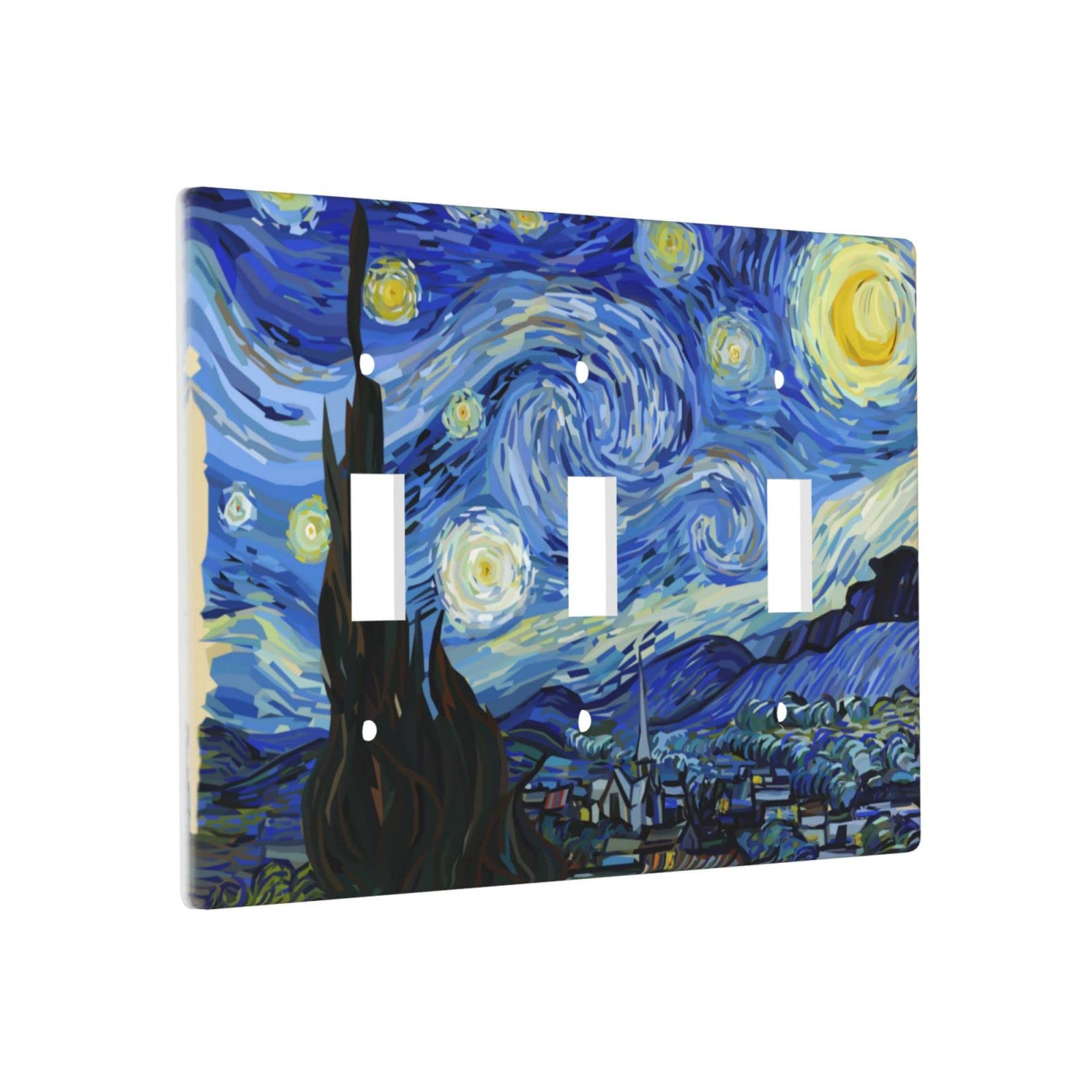 Starry Night Van Gogh Toggle Light Switch Plate Cover - 3 Gang Decorative Wall Plate (4.5