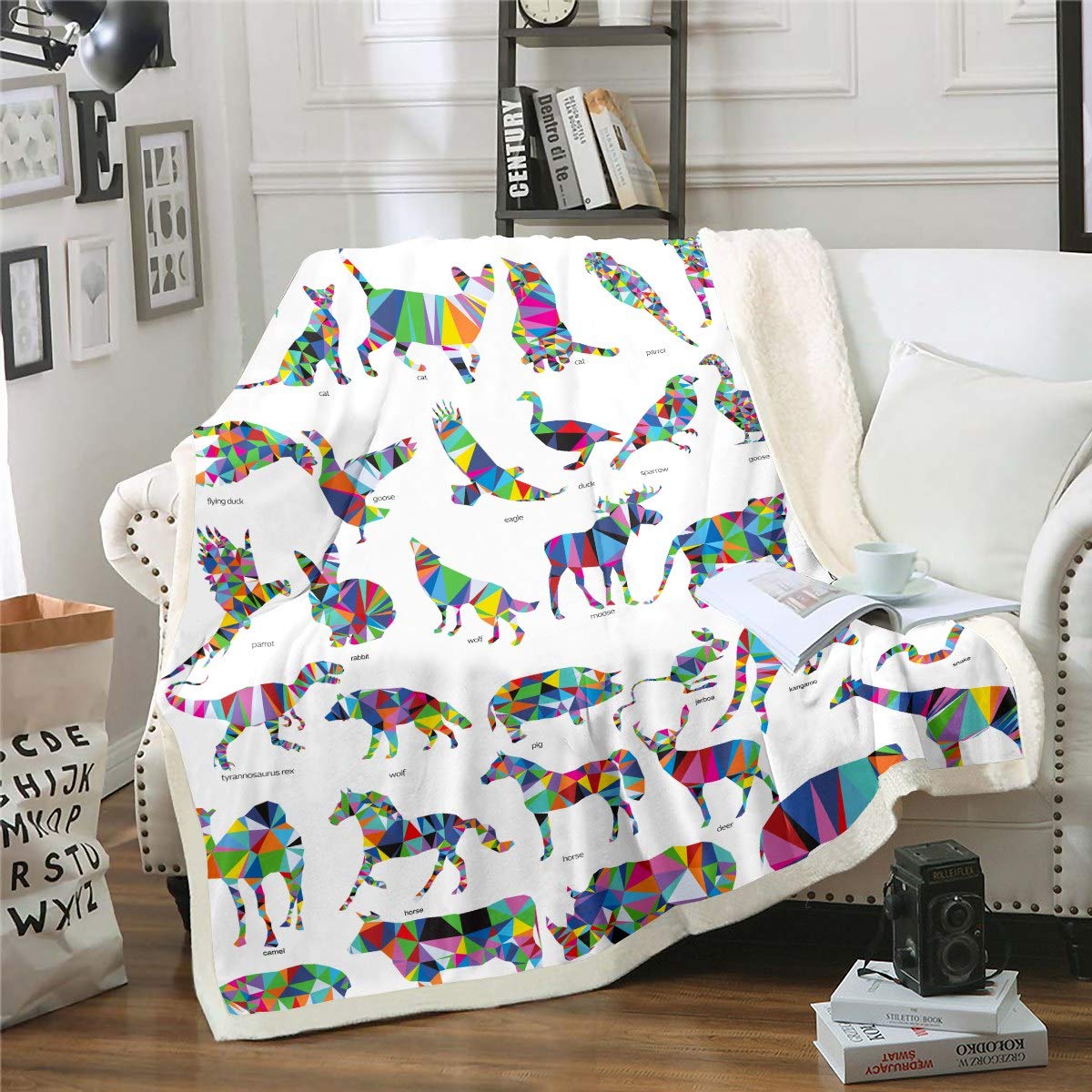 Soft Animal Print Fleece Blankets - Horse, Elephant & Giraffe Sherpa Throw Blanket for Kids, Boys & Girls (50