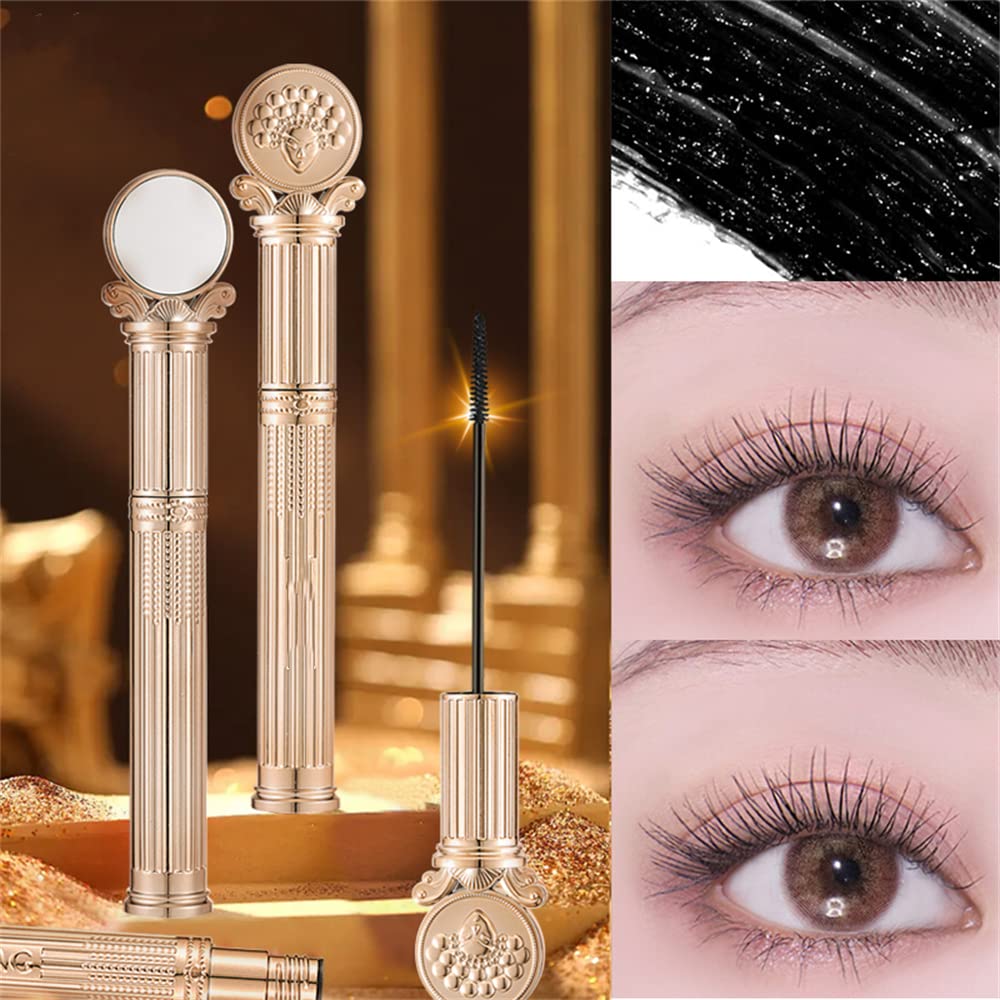 4D Silk Fiber Mascara - Waterproof, Lengthening & Thickening, No Clumping, Natural Look with Embossed Case & Makeup Mirror (1 Piece) - Perfect for Daily Wear, Parties, and Special Occasions