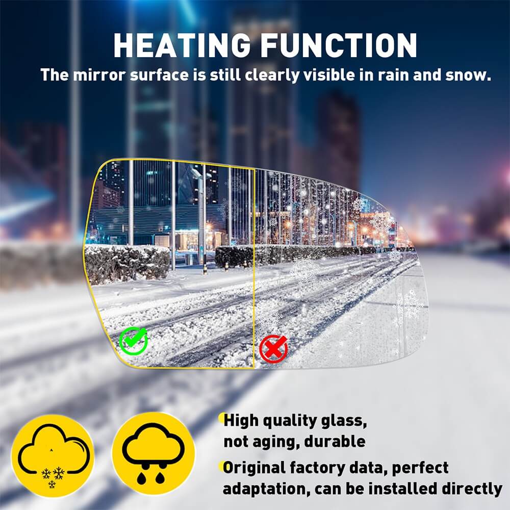 Heated Side Mirror Glass for Audi A3 A4 A5 S4 S5 - Left & Right Replacement - Defrosting Rearview Mirror for Winter Driving Safety