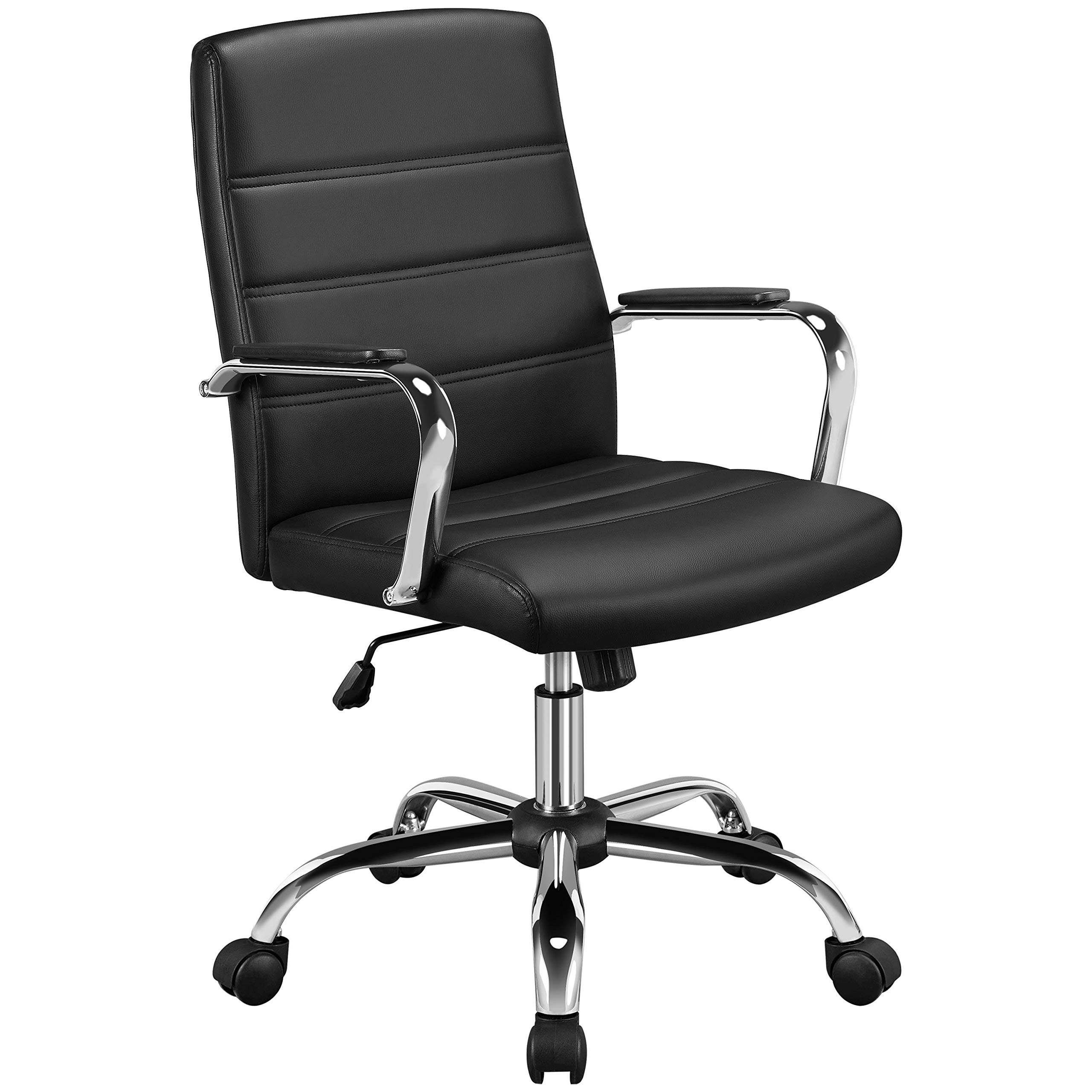 Yaheetech Black Leather Office Chair with Wheels - Modern Executive Desk Chair for Home & Office, Ergonomic Computer Chair for Managers & Professionals - Perfect for Workstations, Conference Rooms & Home Offices