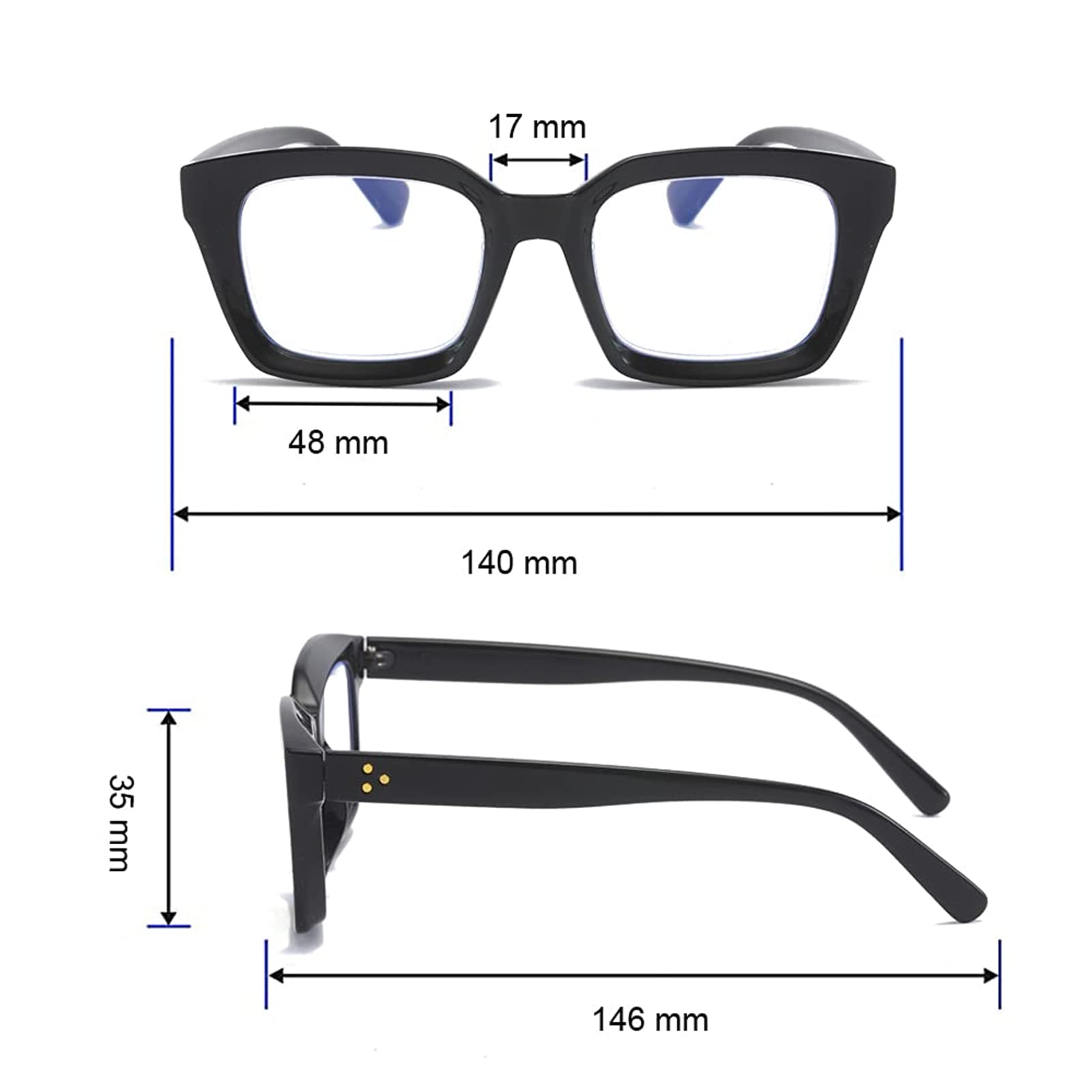 MMOWW 3-Pack Women's Fashion Square Frame Reading Glasses +2.0 Magnification - Anti Blue Light Computer Glasses for Reading, Working & Screen Time Protection