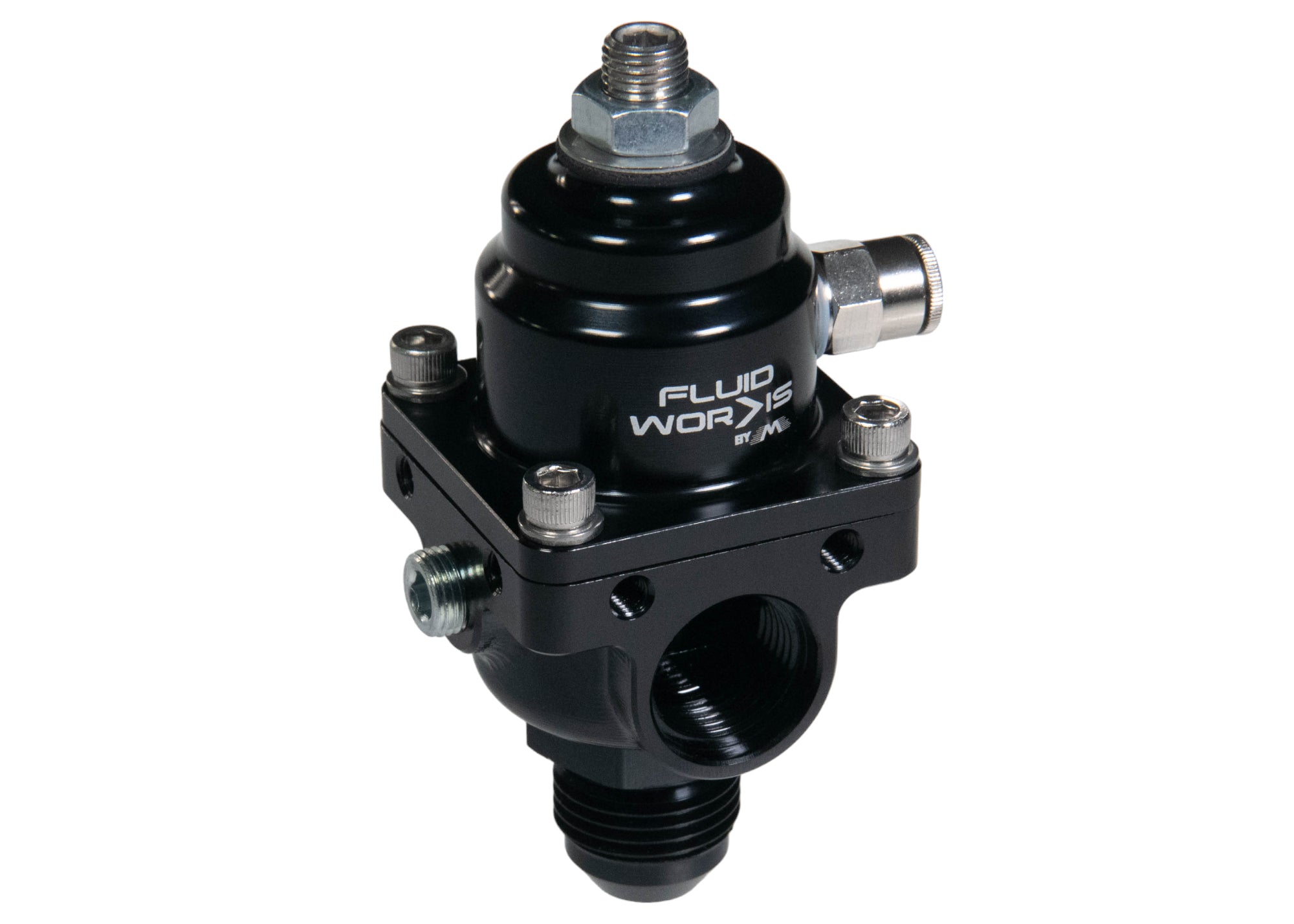Fluidworks 1-10 GPM Adjustable Fuel Pressure Regulator 35-70 PSI with 180 Degree Fittings - Perfect for Automotive Fuel Systems, Marine Engines & Industrial Applications