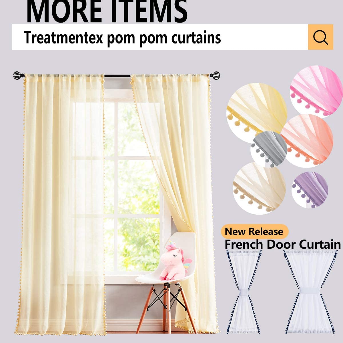 Luxury Yellow Pompom Velvet Curtains 84