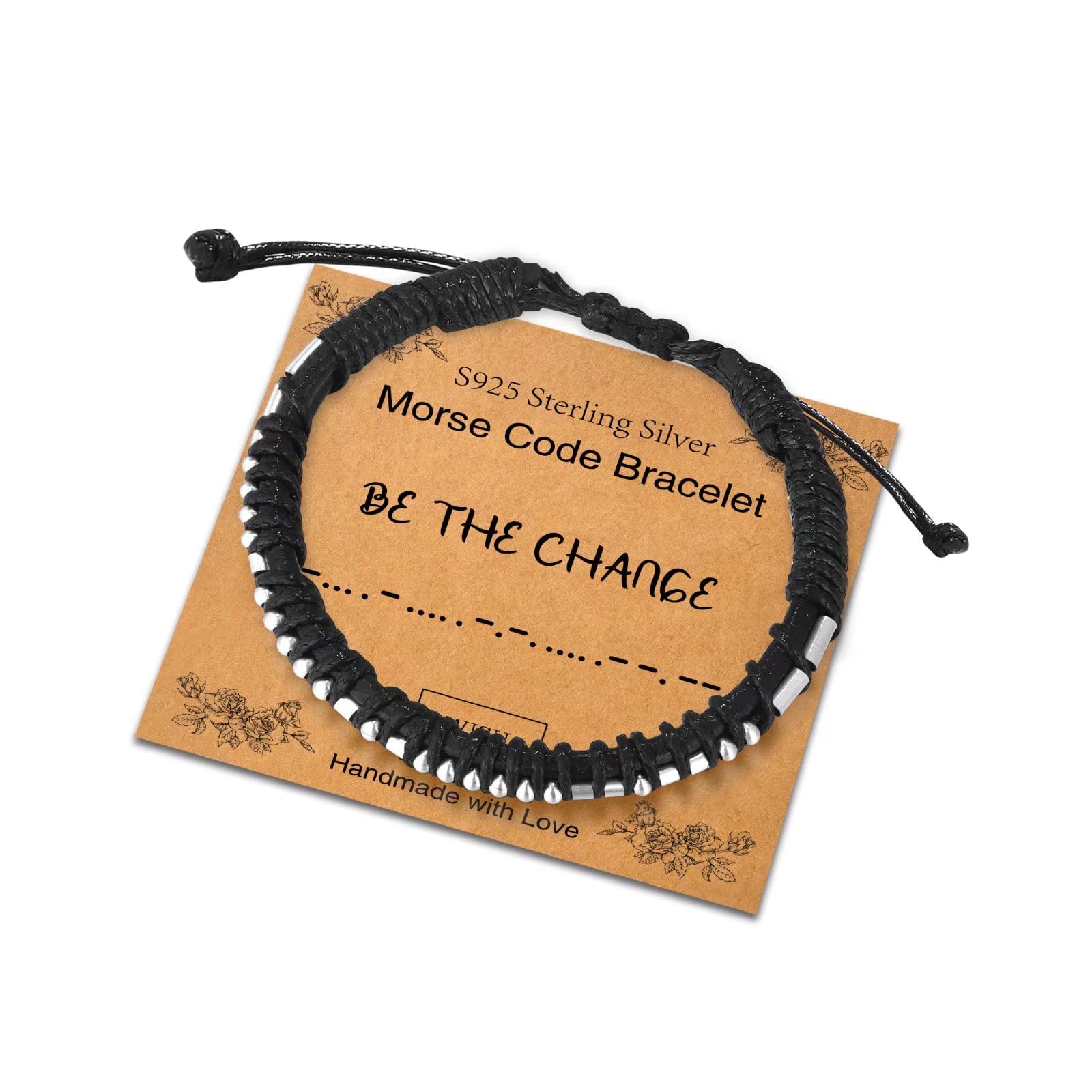 Sterling Silver Morse Code Bracelet for Women & Men - Adjustable Leather Cuff with Inspirational Message - Unique Birthday & Friendship Gift Jewelry for Him or Her - Perfect for Daily Wear, Special Occasions & Meaningful Gifting