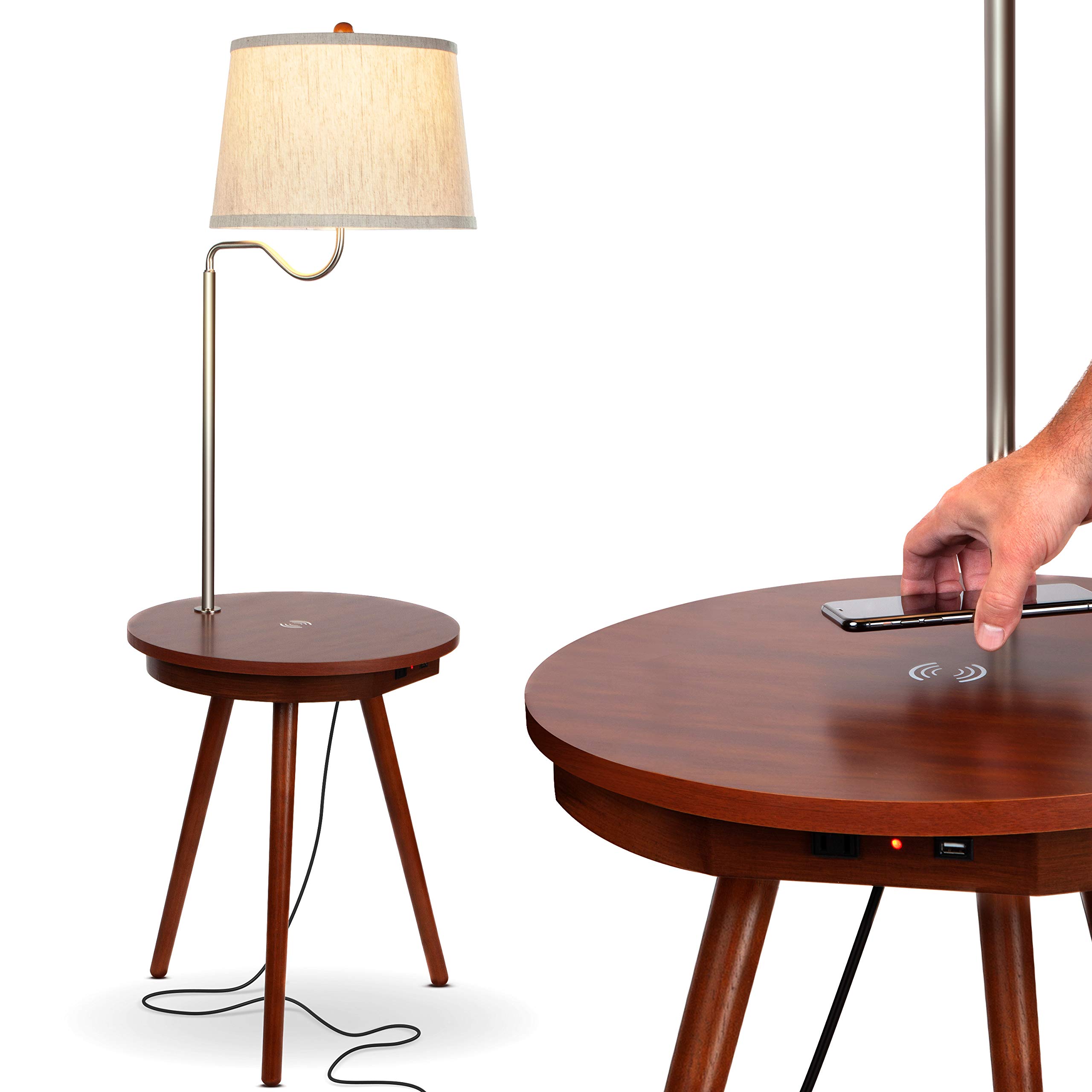 Brightech Owen LED Table Lamp & End Table Combo with USB Port - Modern Bedside Reading Light for Bedroom, Living Room & Office - Havana Brown | Perfect for Nighttime Reading & Home Office Workspace