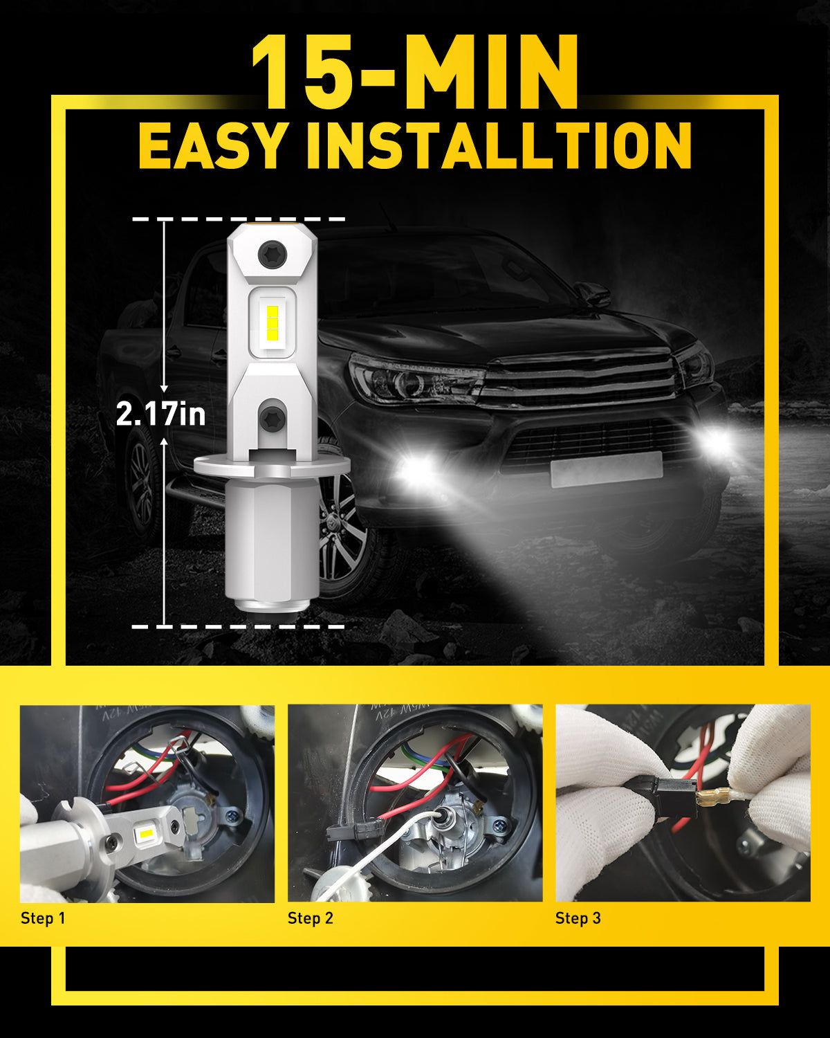 AUXITO H3 LED Fog Light Bulbs 6500K White with 8 CSP Chips - High Brightness Waterproof Fog Lights for Cars, Trucks, SUVs - Perfect for Night Driving, Off-Roading, and Inclement Weather Conditions