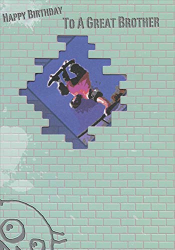 Skateboarder Die-Cut Window Birthday Card - Brick Wall Design for Teens & Teen Brothers | Perfect for Skateboarding Enthusiasts & Birthday Celebrations