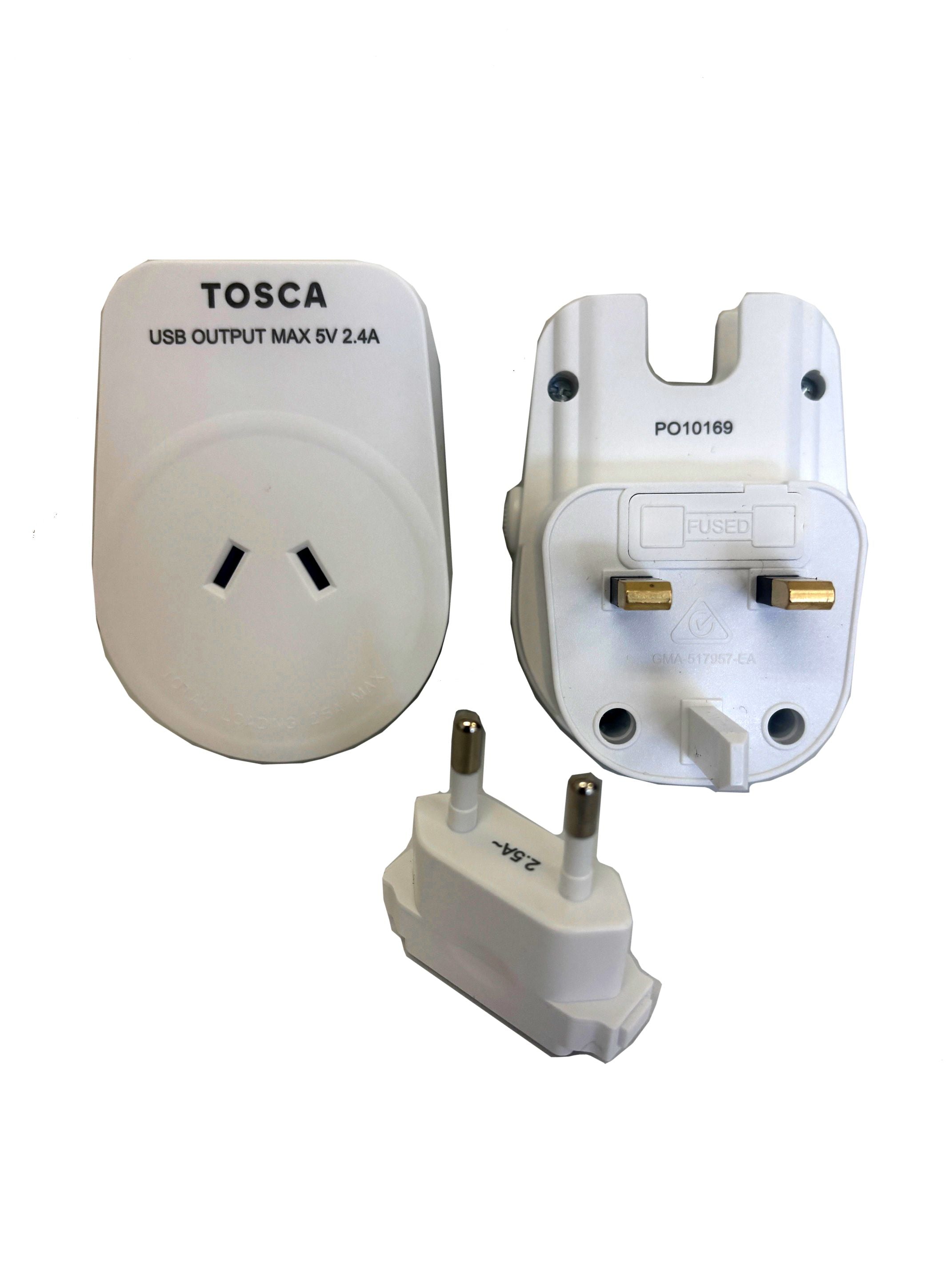 Tosca TCA072 Worldwide USB A+C Port Adapter - White | Universal Travel Charger for Laptops, Phones & Tablets | Perfect for Home, Office & International Trips