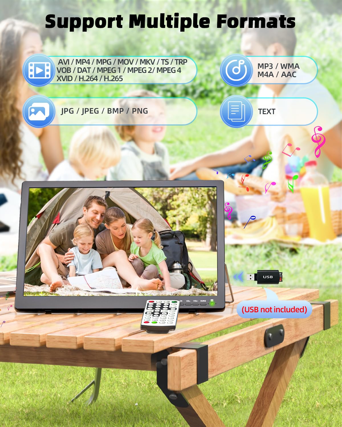 17 Inch Portable TV with Antenna - ATSC Digital Tuner, Rechargeable Battery Powered LCD Monitor with Built-in Stand | HDMI, AV, USB Inputs | Perfect for Kitchen, Bedroom, Camping, RV & Travel | Ideal for Emergency Weather Updates & Outdoor Entertainment