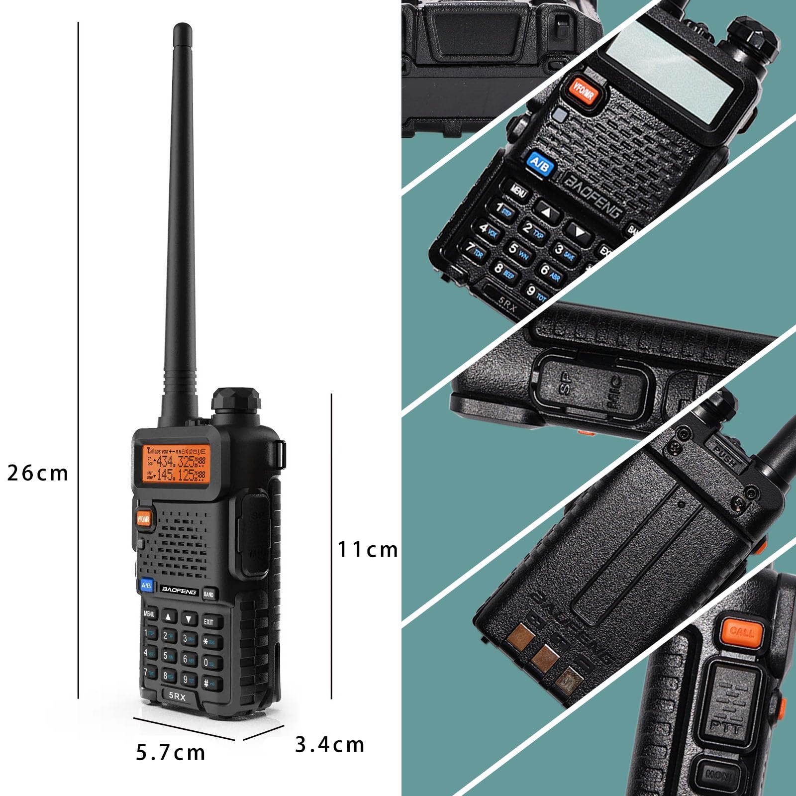 BAOFENG 5RX 5W Long Range Two Way Radio (Upgrade for UV-5R) - 144-148MHz & 430-450MHz Ham Radio Walkie Talkie with Aviation Band Receiver, 1800mAh Battery & Earpiece - Ideal for Outdoor Adventures, Emergency Communication, and Aviation Enthusiasts