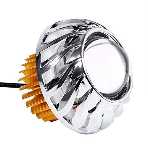 Keenso Motorcycle LED Headlight - Hi/Low Beam Projector with Dual Halo Angel Devil Eye Lights (Blue Halo Ring) for Harley, Honda, Yamaha - Perfect for Night Riding & Custom Bike Upgrades