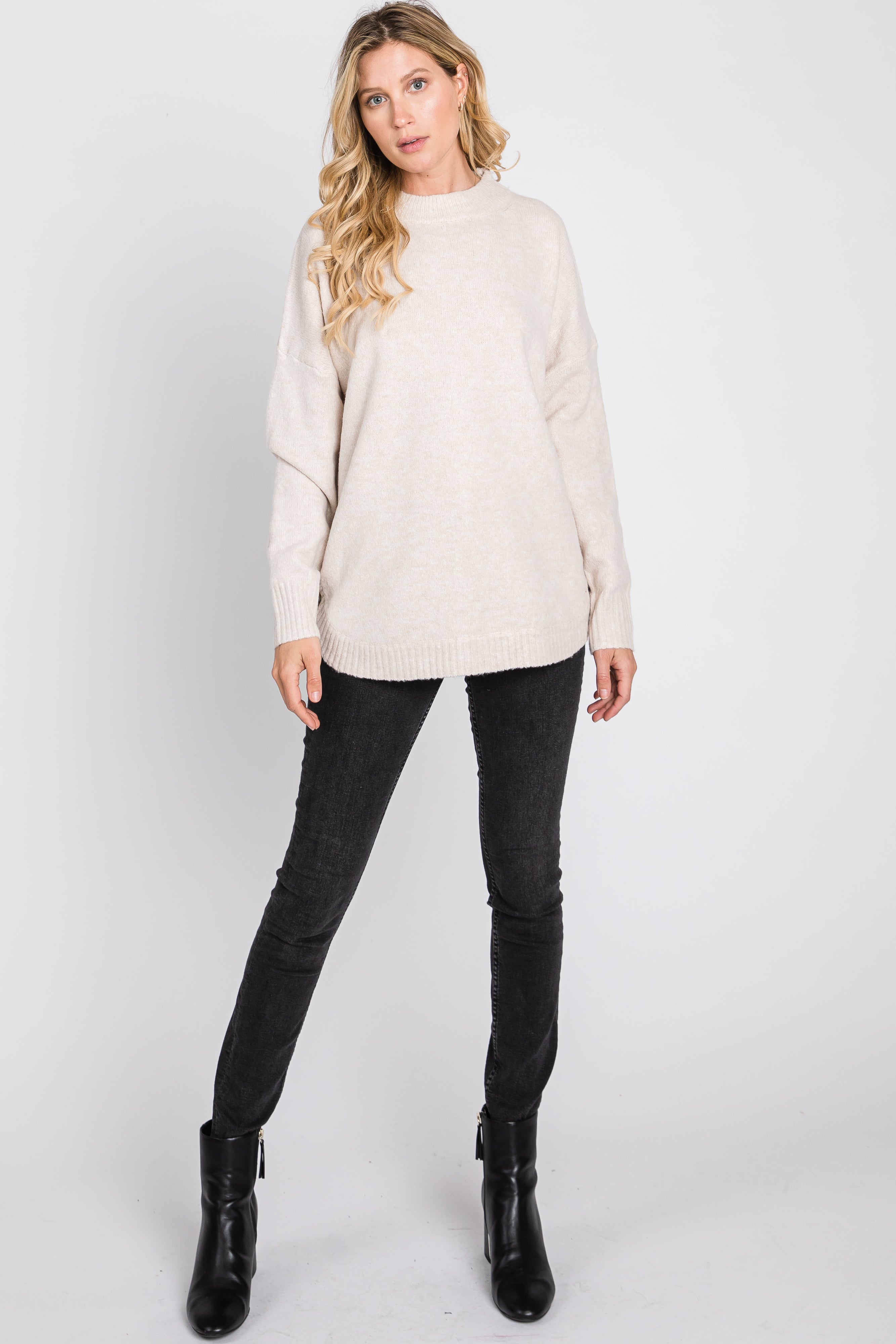 Beige Button Accent Sweater for Women - Cozy Knit Cardigan with Front Buttons | Perfect for Fall Layering, Office Wear & Casual Outfits