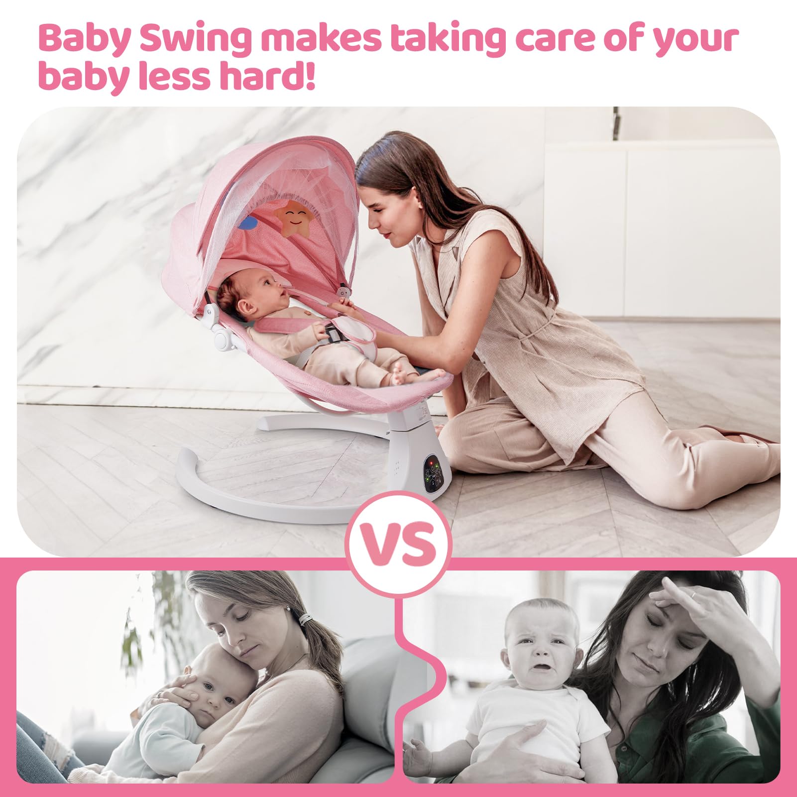 Duguivisci Baby Swing for Newborn to Toddler - Portable Electric Infant Swing with Remote Control, Bluetooth, Music Speaker, 5 Speed Settings & 3 Recline Positions (Pink) | Perfect for Nursery, Living Room & Travel | Soothing & Entertainment for Babies