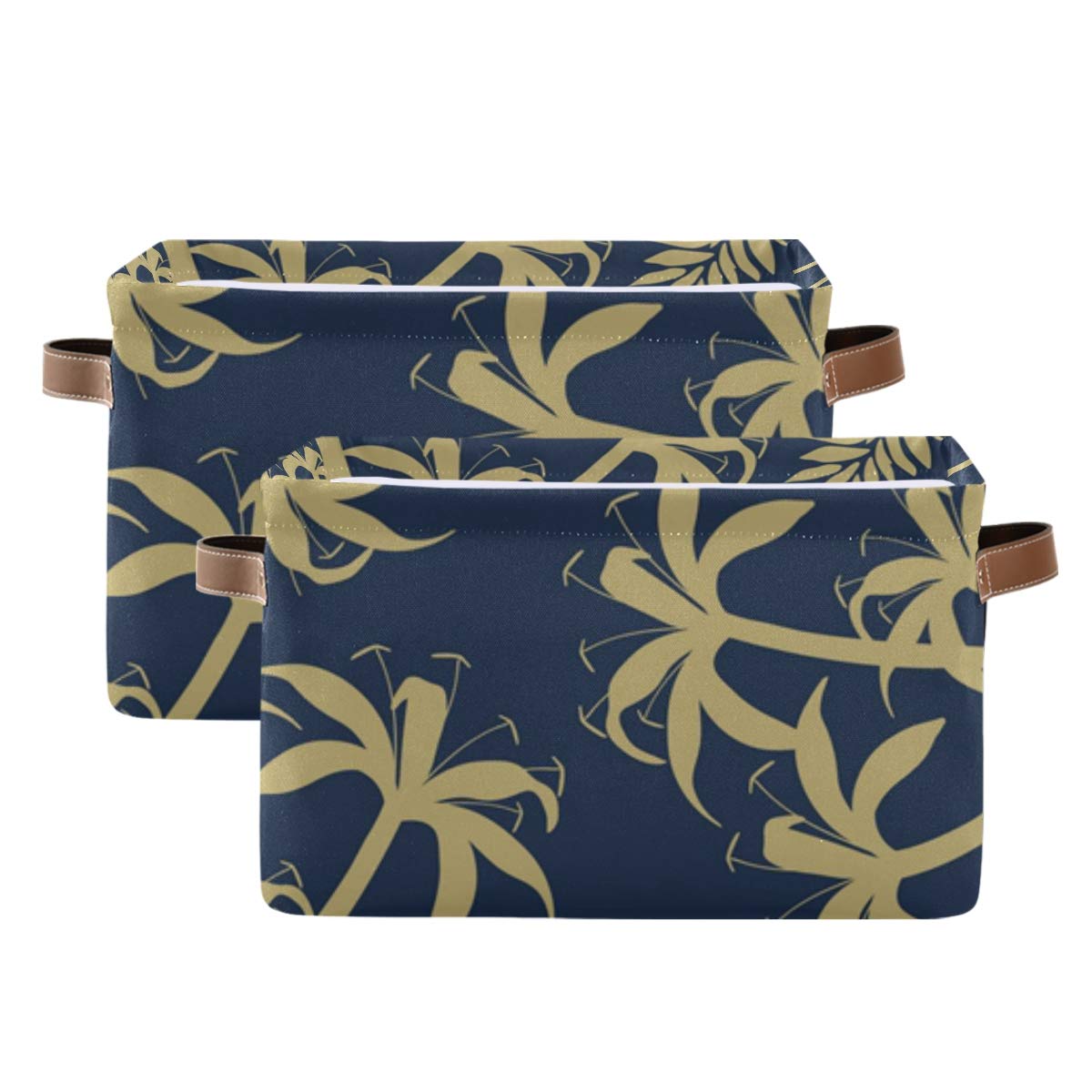 Large Cube Storage Bins - Heavy Duty Fabric Storage Baskets with Daisy Sunflower Design, 2-Pack Decorative Organizer Boxes for Closet, Nursery & Home Organization