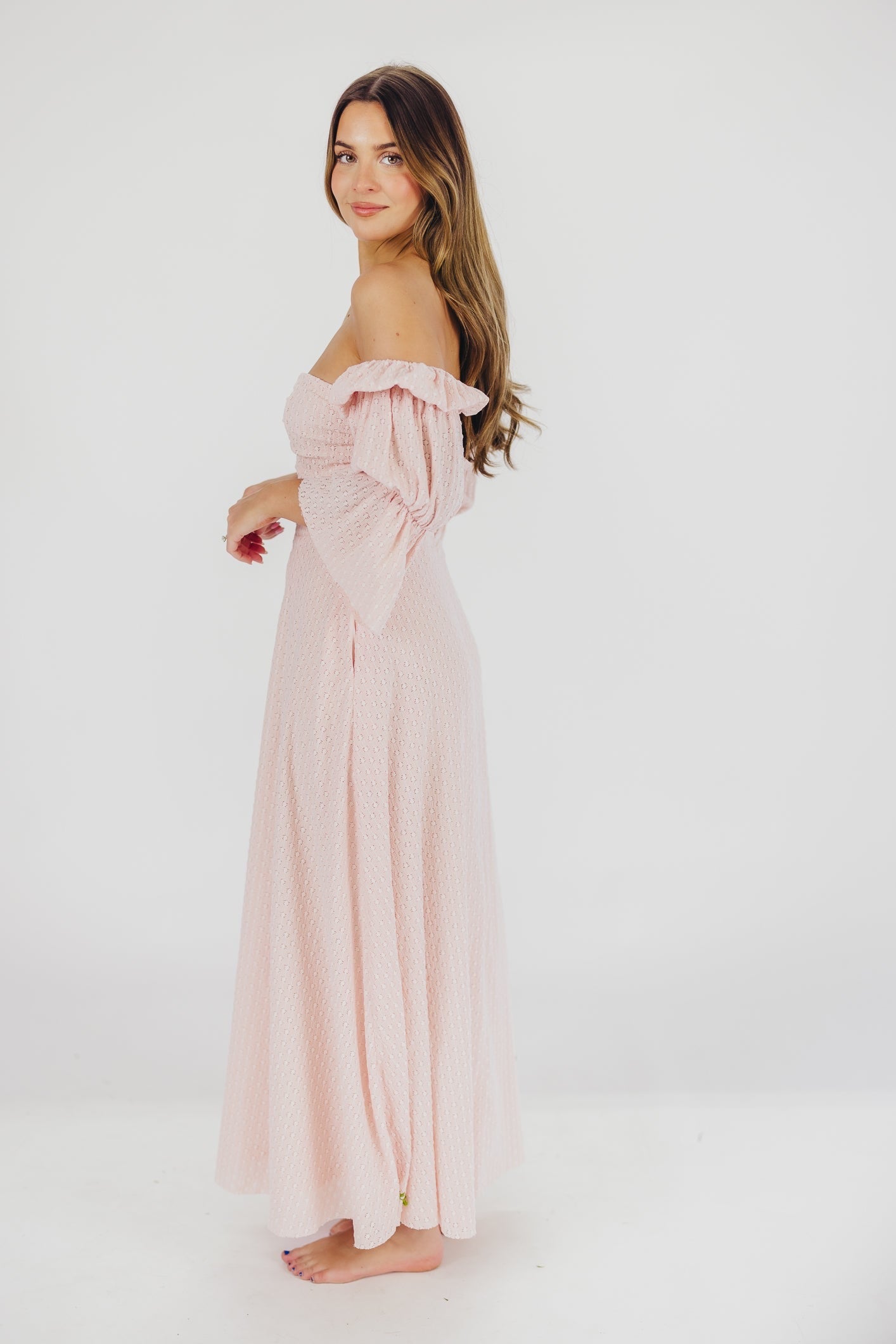 Corrine Tiered Sleeve Maxi Dress with Pockets - Ballerina Pink | Bump Friendly Maternity Dress | Perfect for Weddings, Baby Showers & Summer Vacations