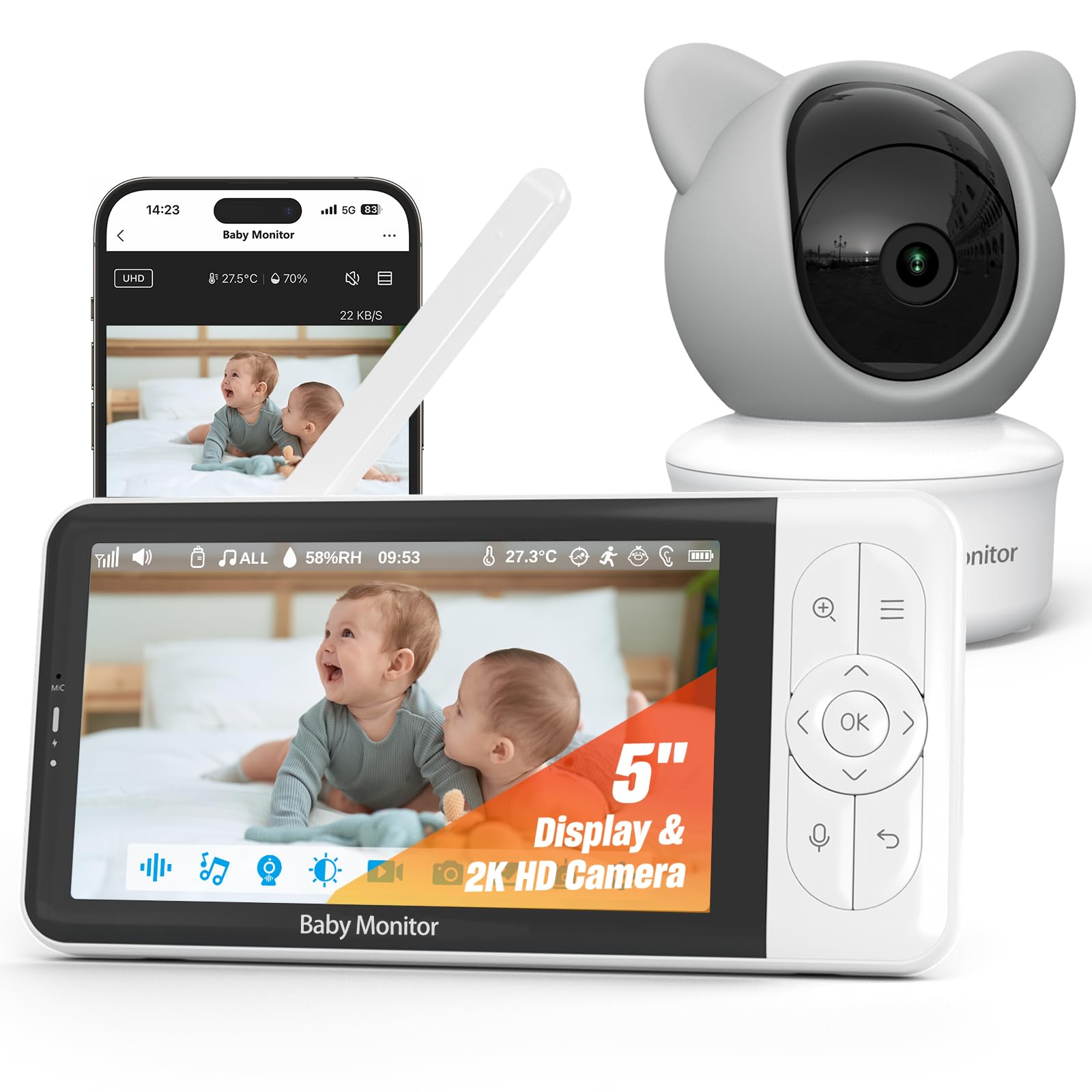 iFamily Smart WiFi Baby Monitor with 2K HD Camera - APP Control, Cry Detection, Motion Tracking, Night Vision & Secure Lock for Nursery, Home Security & Pet Monitoring