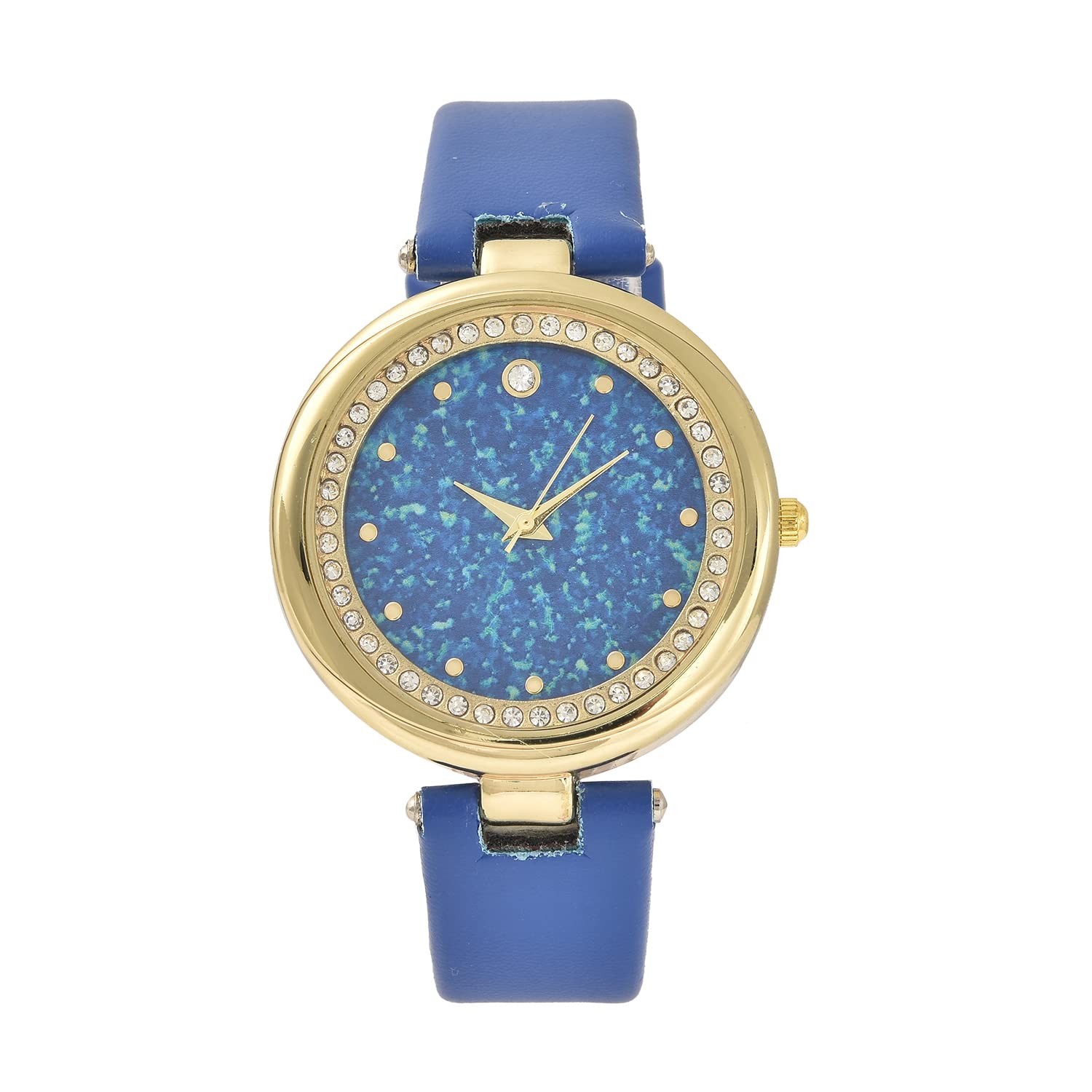 Genoa Crystal Watch with Miyota Japanese Movement - Simulated Opal Dial & Vegan Leather Strap | Elegant Unisex Timepiece for Business, Casual & Special Occasions