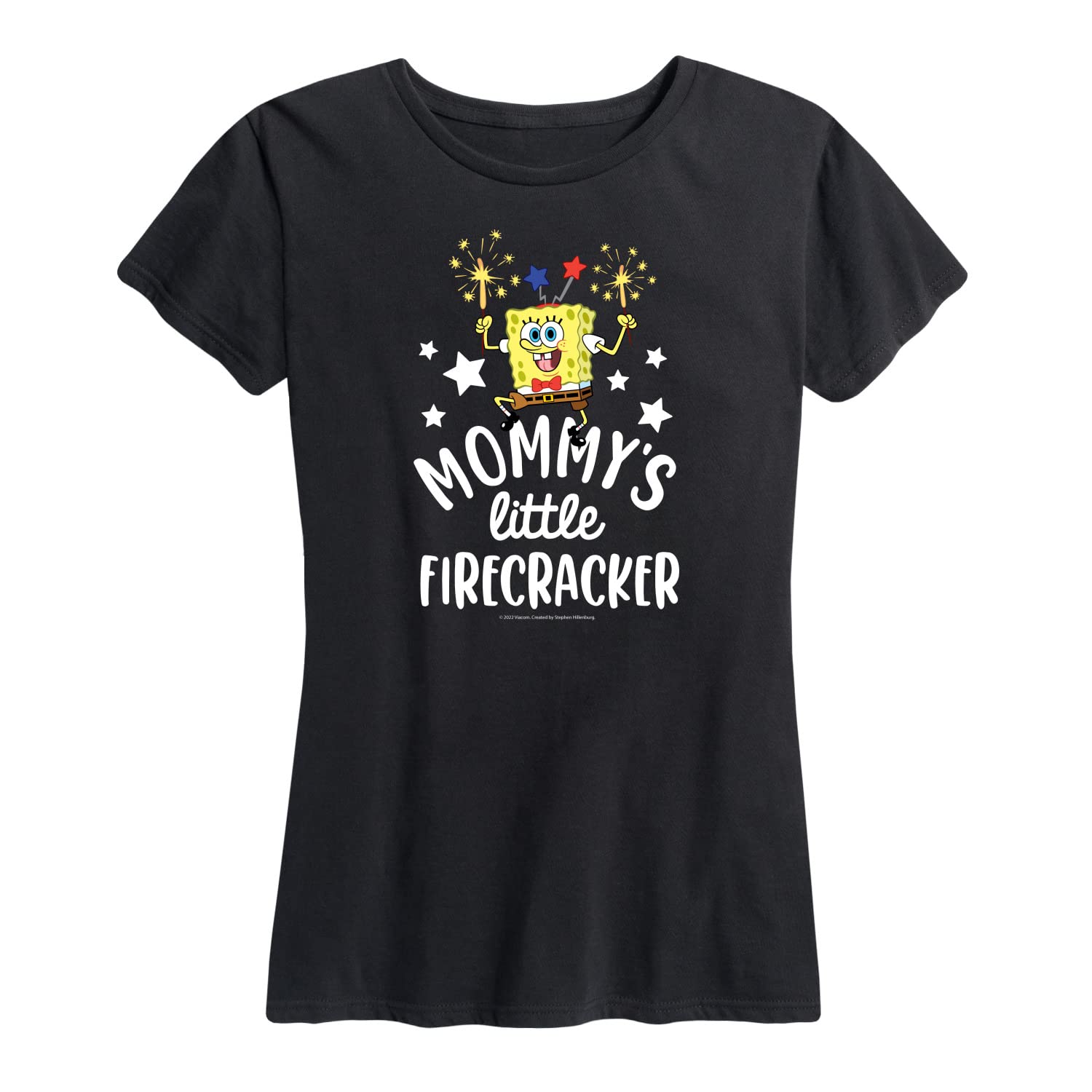 Spongebob Squarepants Women's Graphic T-Shirt - Mommy's Little Firecracker Short Sleeve Tee - Funny Cartoon Casual Top for Women - Perfect for Everyday Wear & Gift Giving