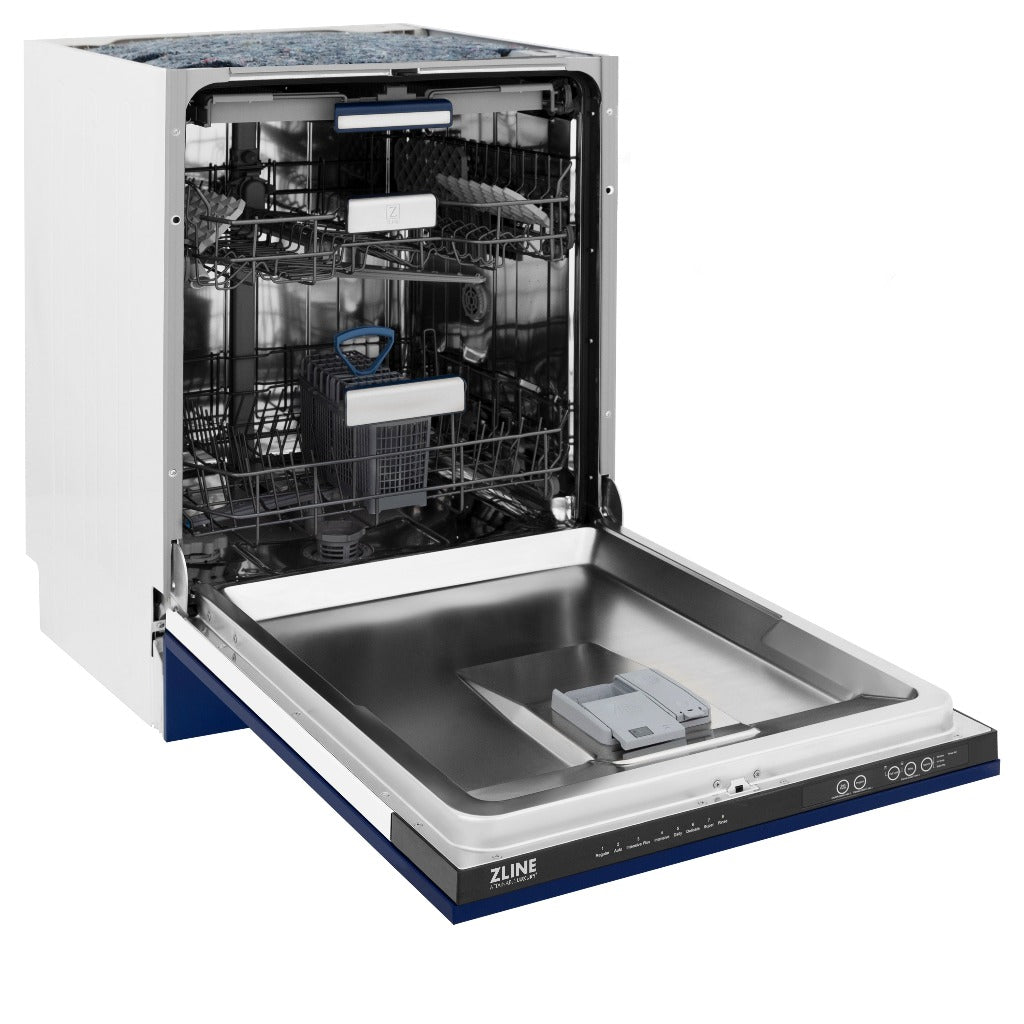 ZLINE 24 Inch Tallac Series 3rd Rack Tall Tub Dishwasher - Blue Gloss Finish with Stainless Steel Tub, 51dBa Ultra Quiet (DWV BG 24) | Perfect for Small Kitchens, Apartments & Energy-Efficient Homes