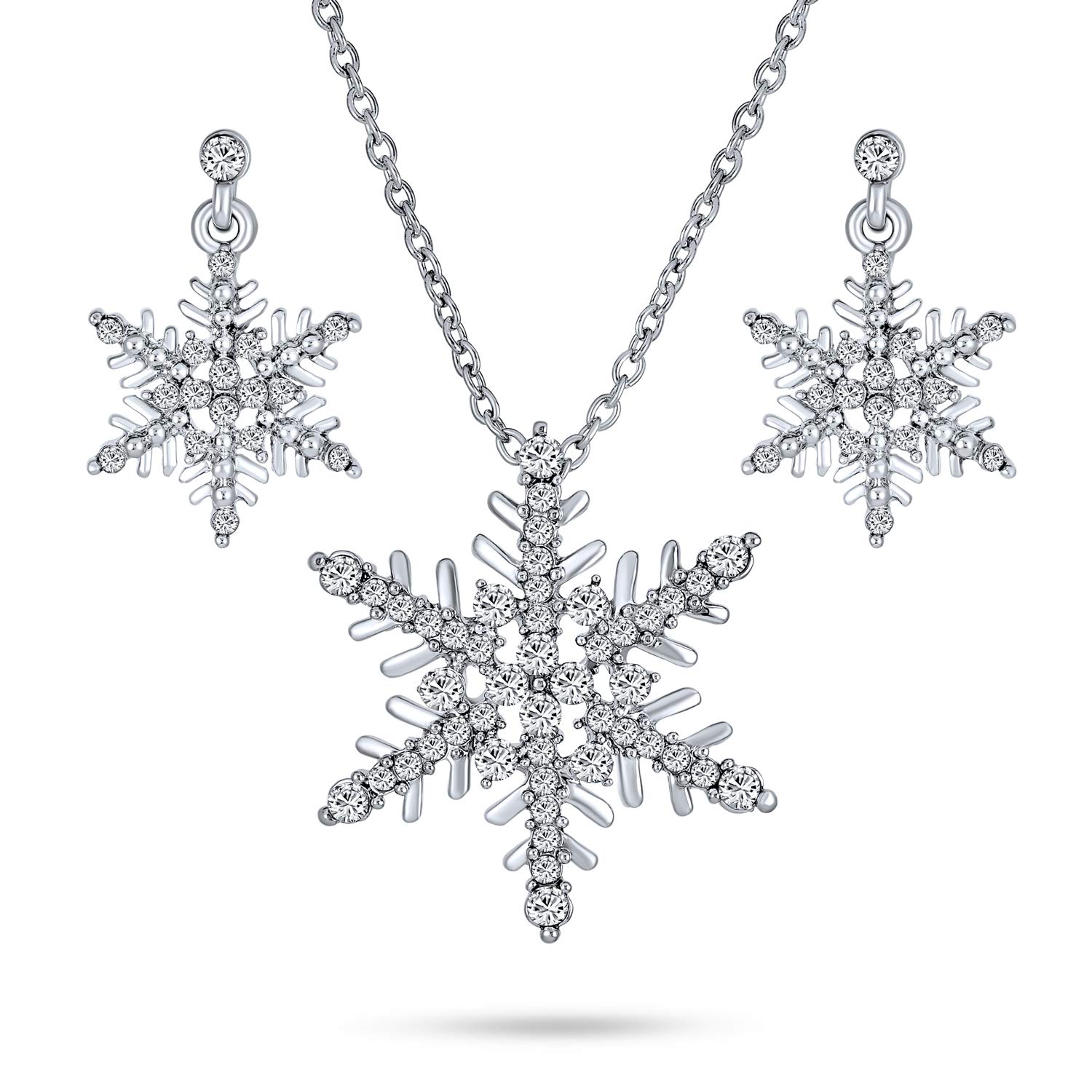 Christmas Pearl Snowflake Jewelry Set - Necklace, Earrings, Brooch for Women - Holiday Party & Gift