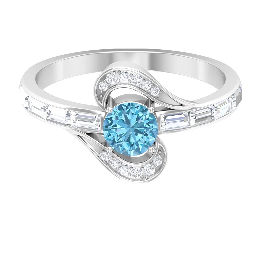 3/4 CT Aquamarine and Diamond Accent 14K Solid Gold Engagement Ring for Women - Elegant Contemporary Jewelry for Proposals, Anniversaries & Special Occasions