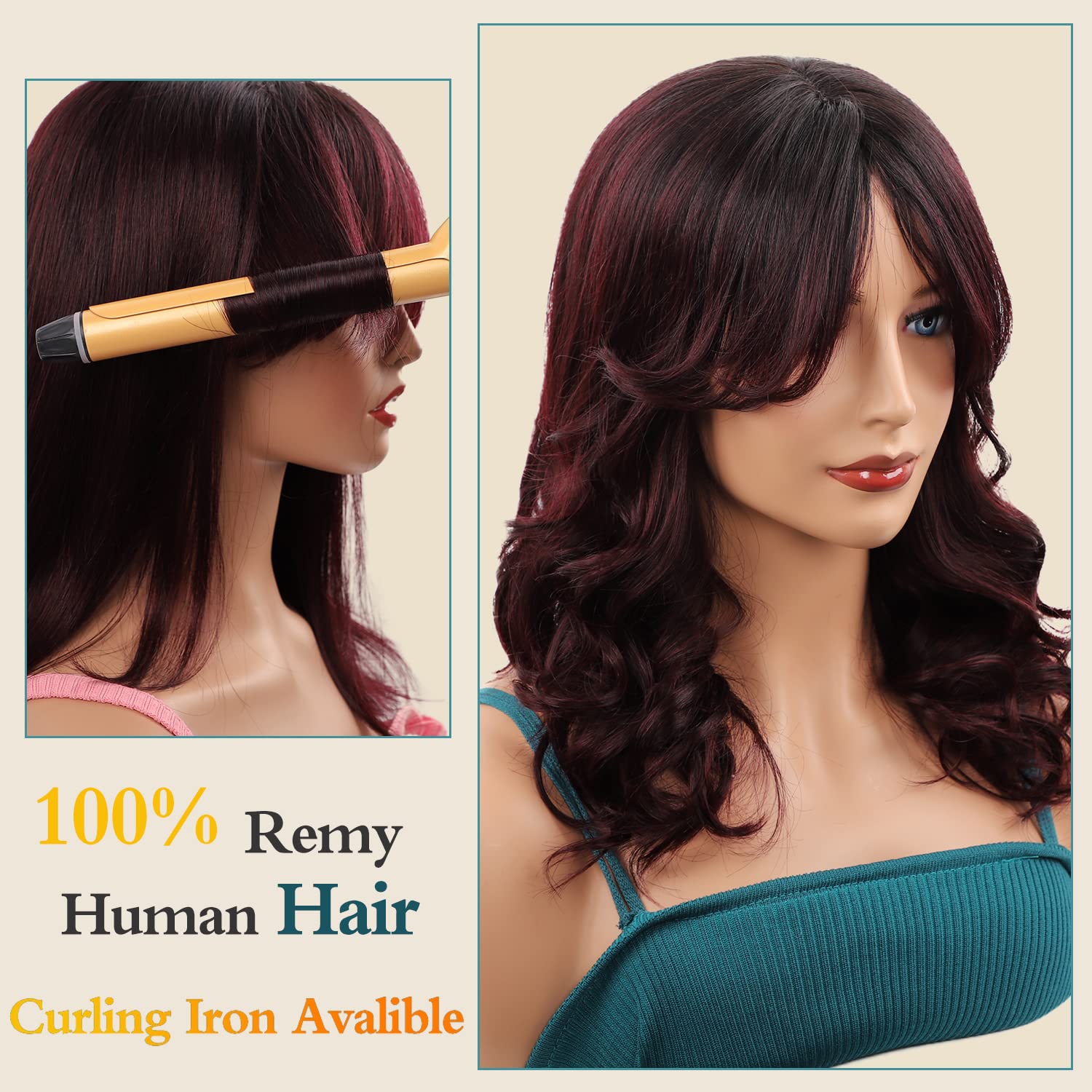 Missmizz Real Human Hair Wigs for Women - Long Layered Straight Burgundy Wig with Hand-Tied Natural Hairline | Perfect for Daily Wear, Cosplay & Special Occasions