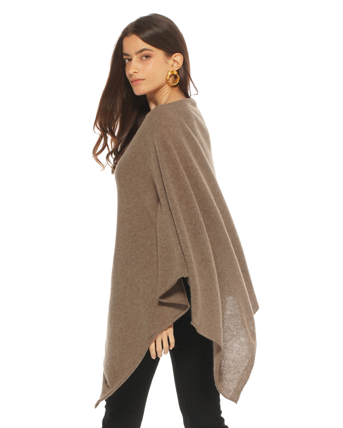 Luxury Women's Pure Cashmere Poncho Shawl - Soft & Warm Brown Wrap for Fall & Winter - Perfect for Travel, Office & Outdoor Activities