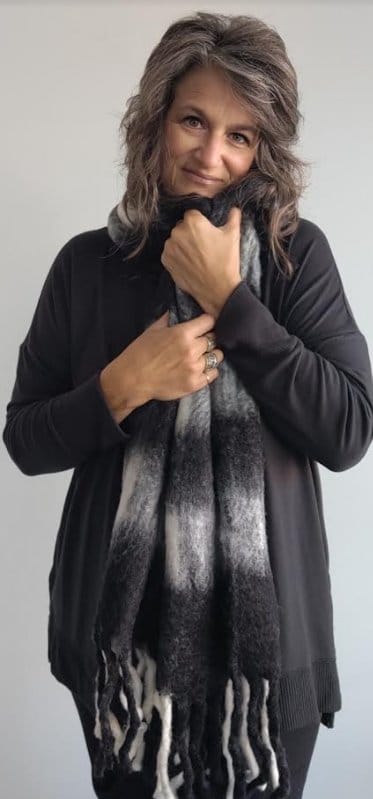 Stylish Black Plaid Long Scarf with Fringe - Winter Fashion Accessory for Women & Men - Perfect for Cold Weather, Outdoor Activities, and Holiday Outfits