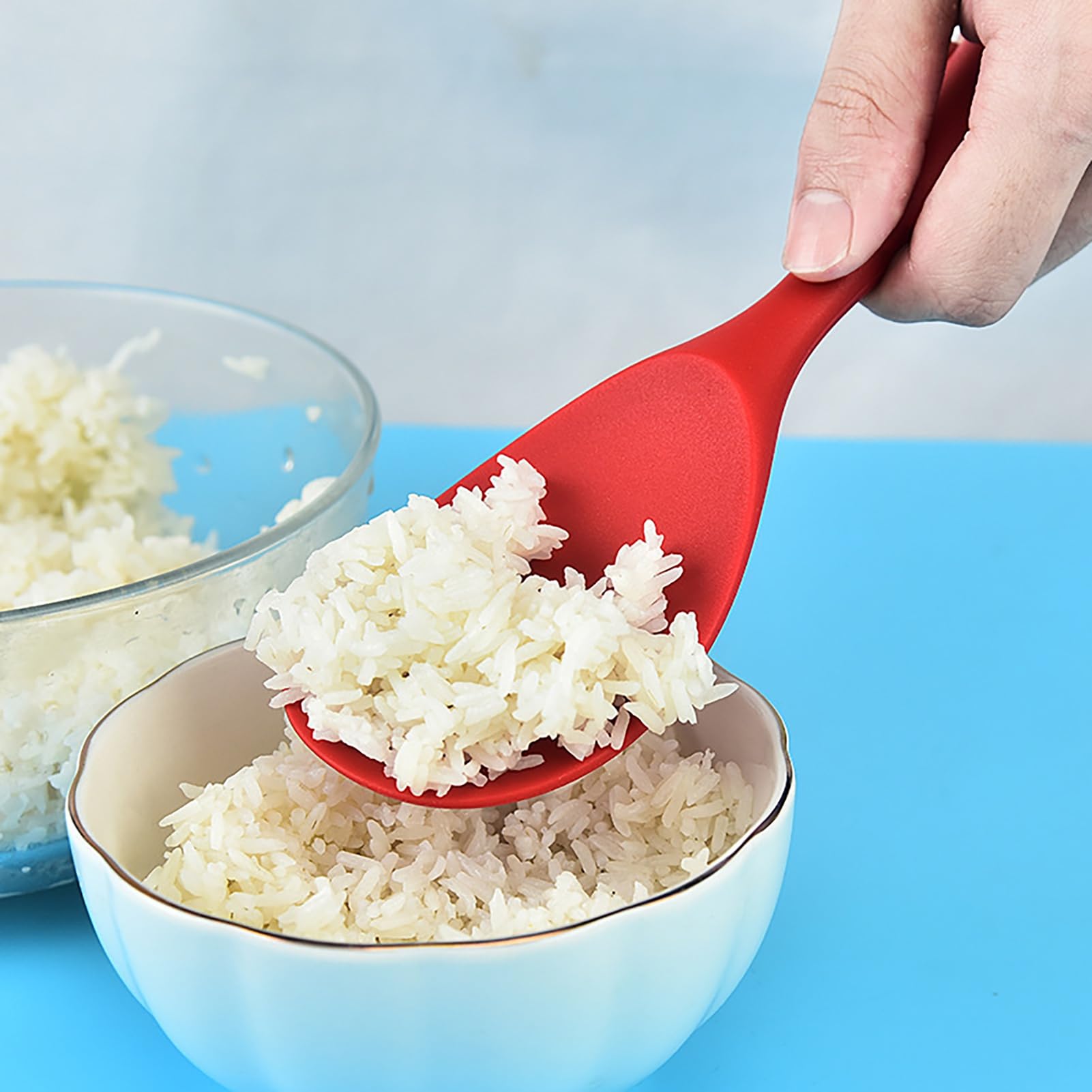 Thickened Silicone Rice Spoon with Hanging Hole - Heat-Resistant, Easy to Clean Translucent Cooking Tool for Baking, Stirring & Serving - Perfect for Home Kitchens & Meal Prep