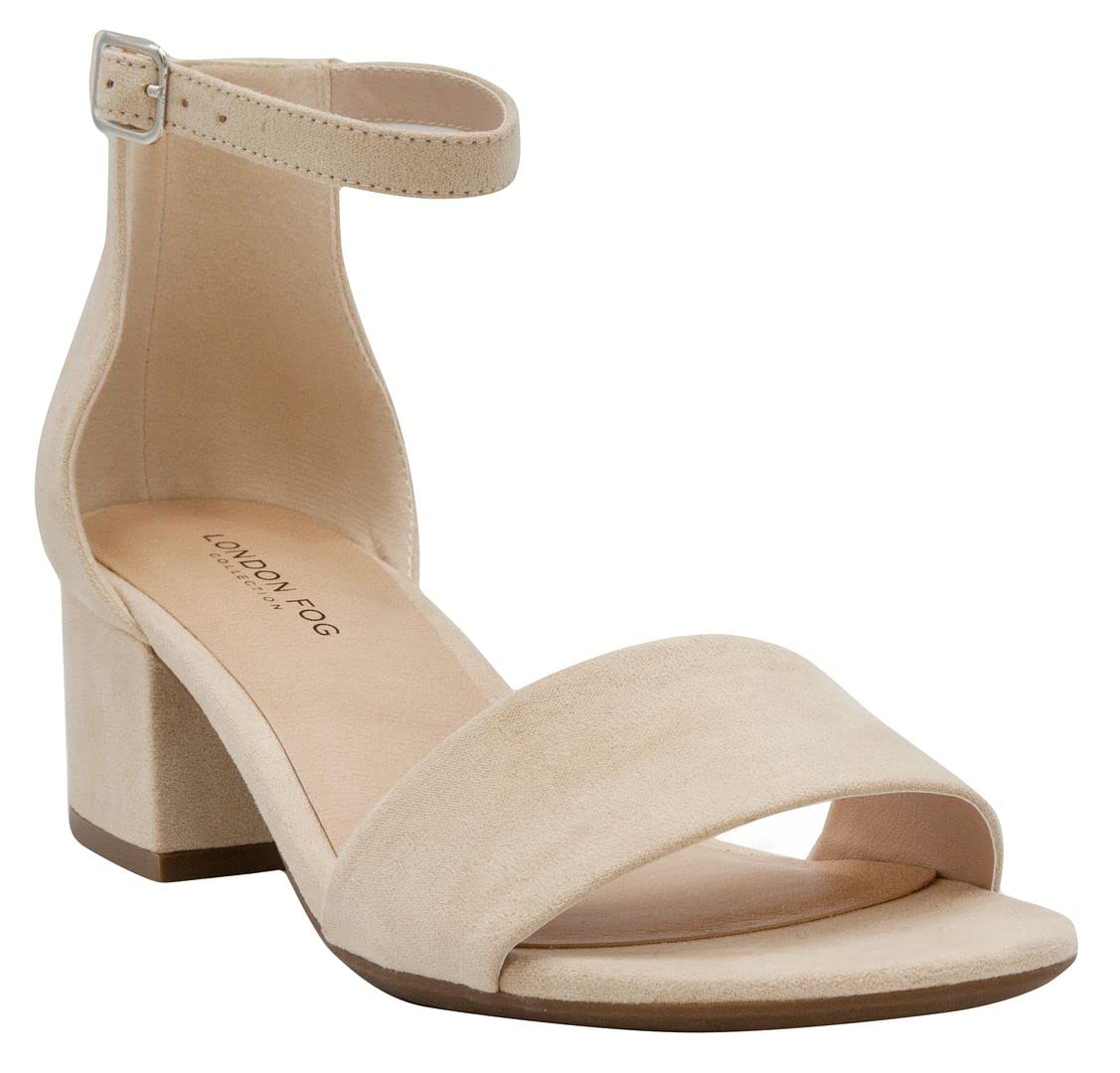 London Fog Women's Nikki Low Block Heel Ankle Strap Pump Sandals - Comfortable Dress Shoes for Women | Perfect for Office, Weddings & Evening Events