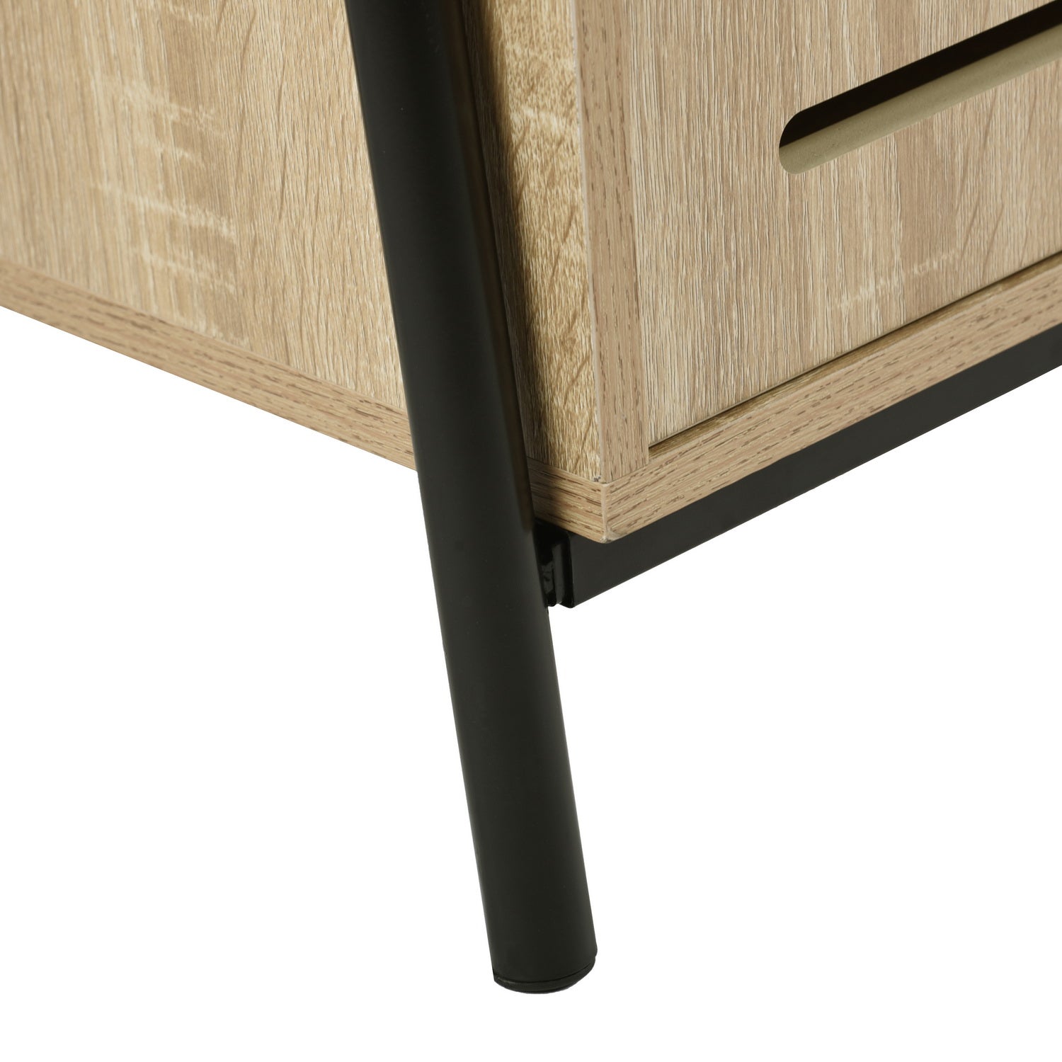Beige Metal and Wood Sideboard with Oak Veneer - 5 Shelves Storage Cabinet for Living Room, Dining Room, or Entryway - Model Auro